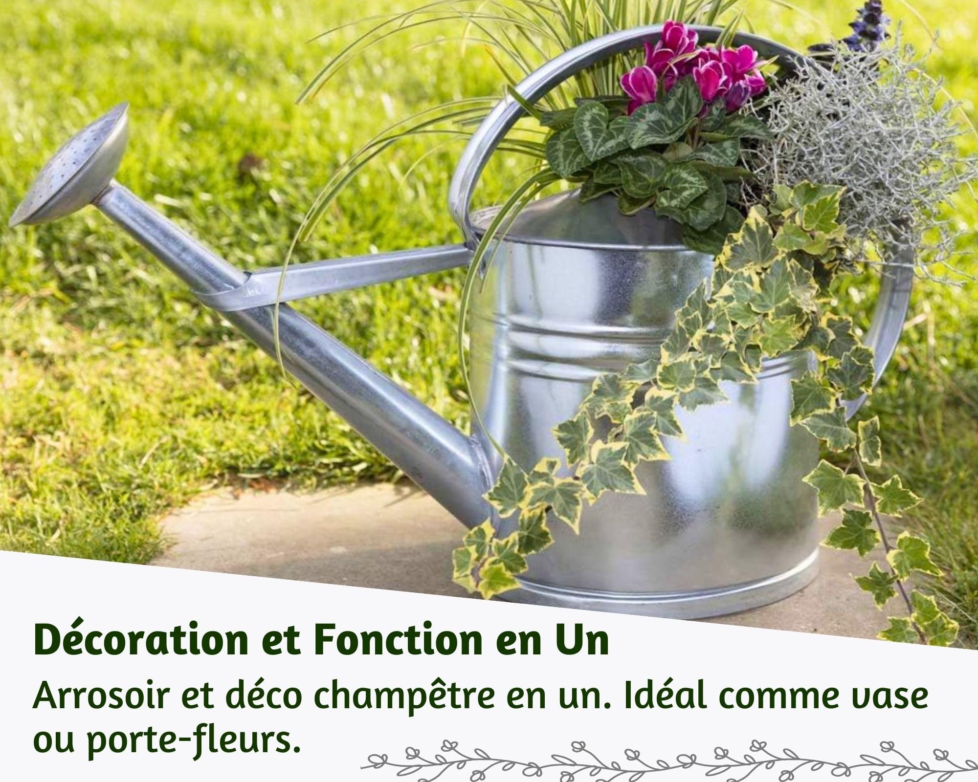 Arrosoir en zinc 12 l – Arrosoir en métal galvanisé avec douchette d'arrosage, arrosoir de jardin robuste en acier pour l'intérieur et l'extérieur, idéal pour l'arrosage des fleurs et