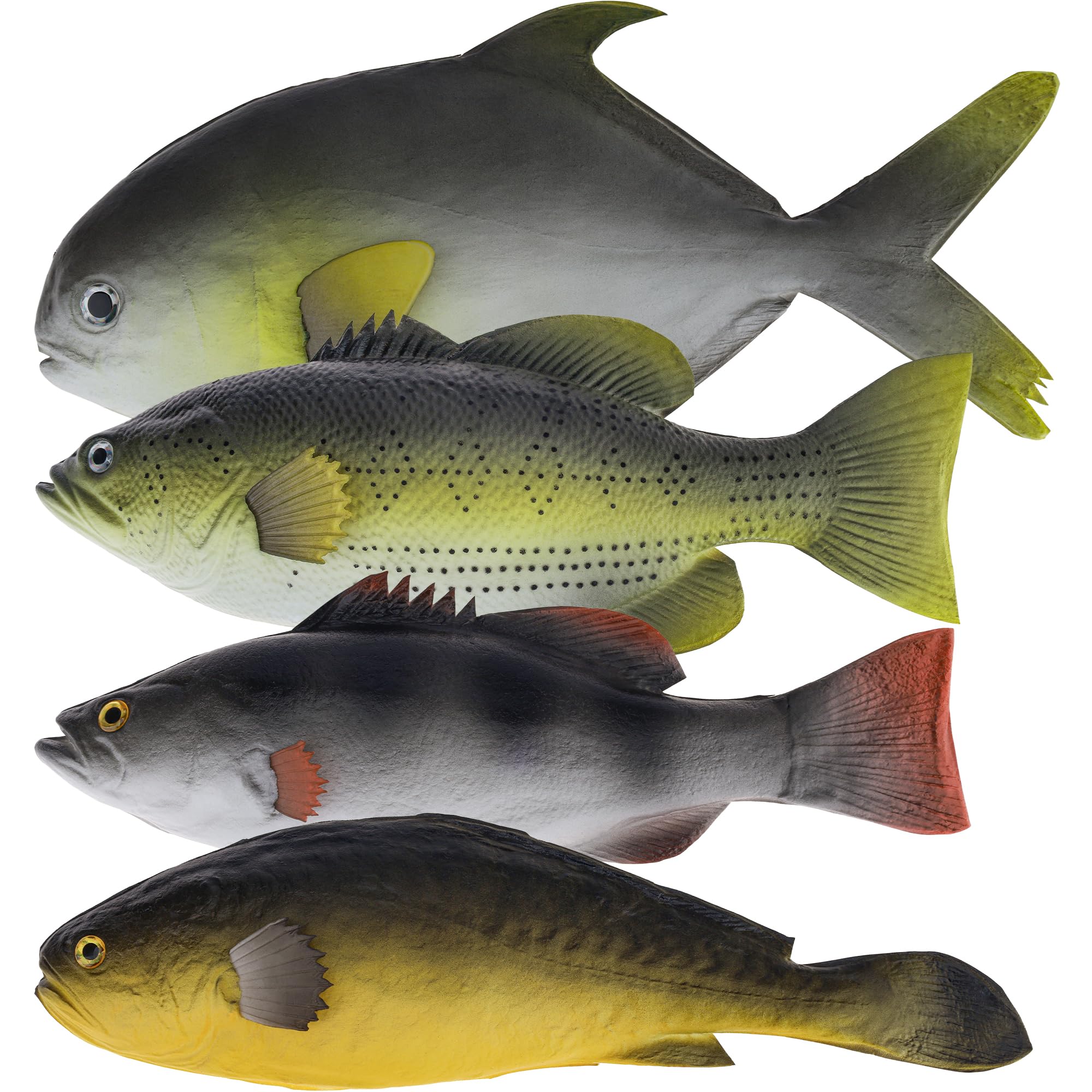 Juego de decoración de 4 peces falsos realistas artificiales de mar Pomfret modelo de simulación de exhibición mixta para boda, Navidad, festival, fiesta, mesa de cena