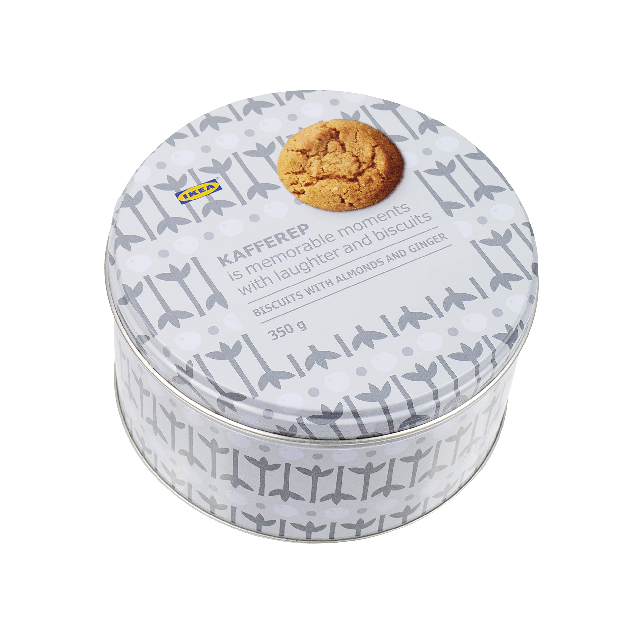 Ikea KAFFEREP Swedish Chunky Biscuits in Grey Decorative Tin, Almonds & Ginger, 350g