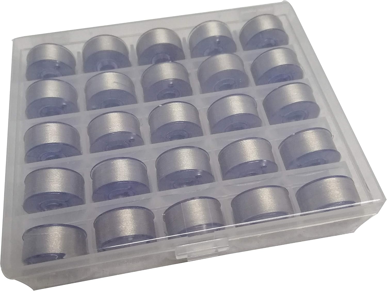005 Silver 25 Prewound Bobbin Embroidery Thread Size A with Bobbin Holder Box