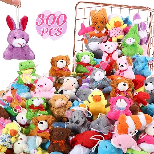 Paquete de 300 mini animales de peluche de Navidad a granel, surtido de pequeños llaveros de felpa para niños, cumpleaños, intercambio de San