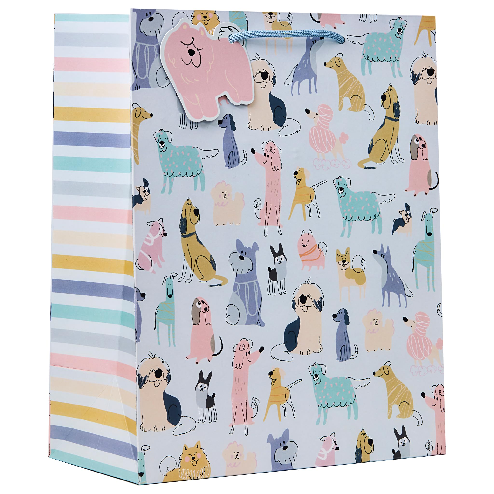 Design By Violet Doodley Dogs Large Gift Bag β Fun Dog Print Present Bag with Rope Handles & Tag β Recyclable Paper Bag for Birthdays, Dog Lovers & Celebrations