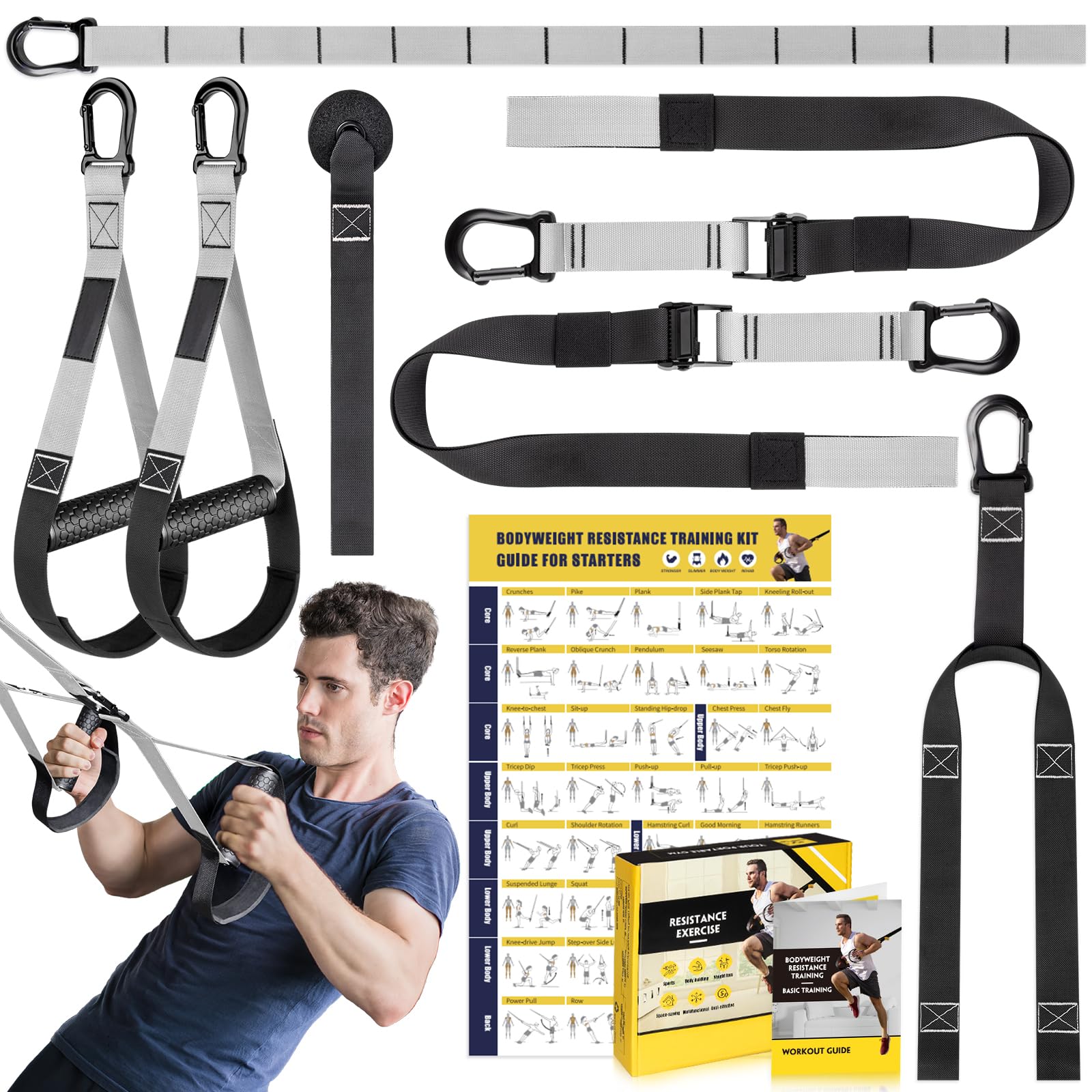NIGHTFIGHTING Home Resistance Training Kit, Pink Resistance Trainer Exercise Straps with Handles and Door Anchor for Home Gym, Bodyweight Resistance Workout Straps for Indoor & Outdoor(Grey)