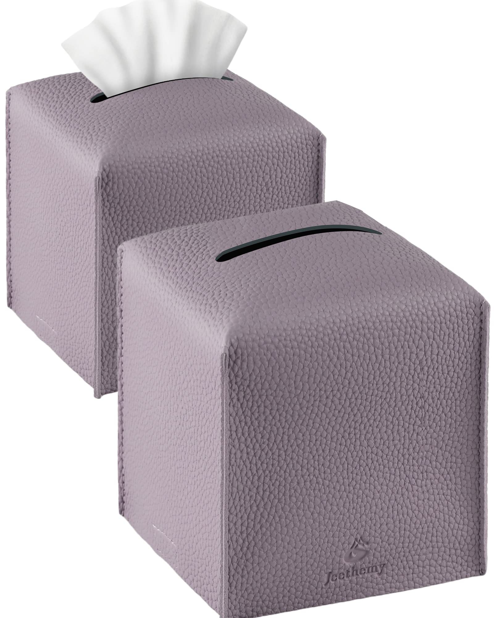 Jeethemy Purple Tissue Box Cover, Square Pu Leather Tissue Box Holder, Modern Tissue Case Facial Paper Organizer Dispenser，5X5x5'',Double