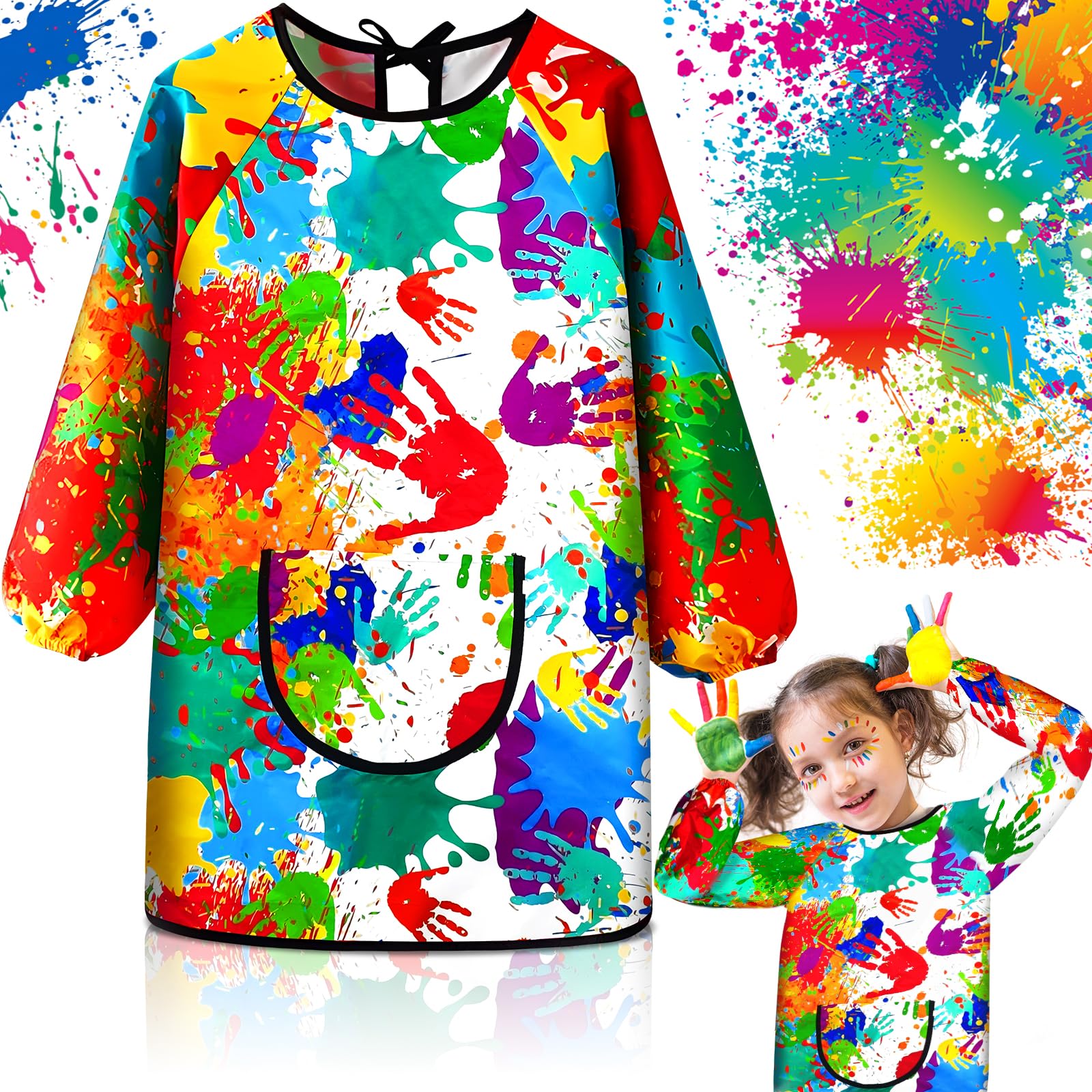 Vautvis Delantal Pintura Niño, Delantal Infantil Bata Pintura Niños Delantal Cocina Impermeable Bata Escolar, Mandilon Escolar Niño De 5 A 11 Años Para Hornear Pintura Artesanía Arte Jardinería