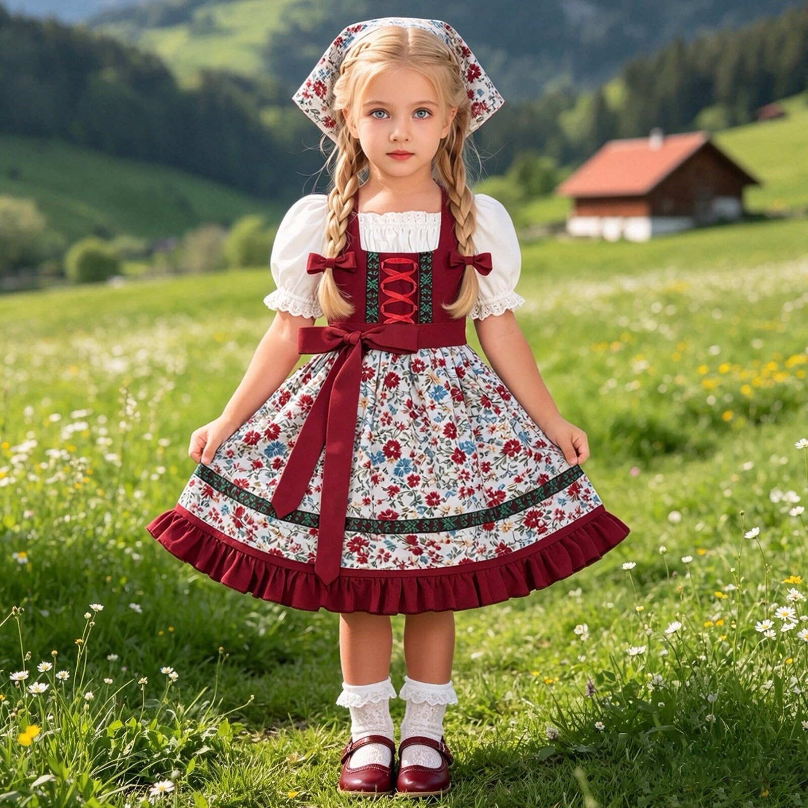 Dirndl dziewczęca bluzka i fartuszek Dirndl dla dzieci, sukienka do stroju ludowego, sukienka dla nastolatków, nowoczesny strój bawarski tradycyjny