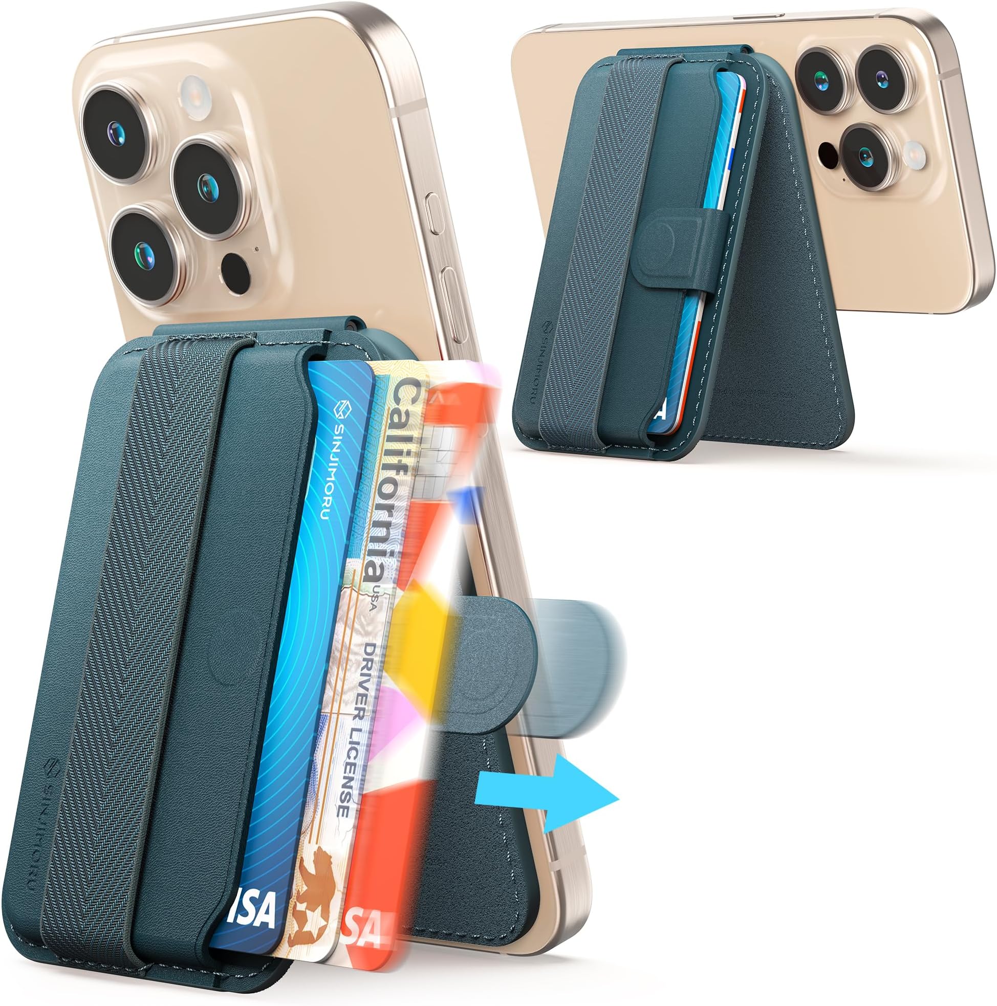 Magnetic Wallet for iPhone, Phone Wallet with Adjustable Stand, Compatible with MagSafe, Marine Blue