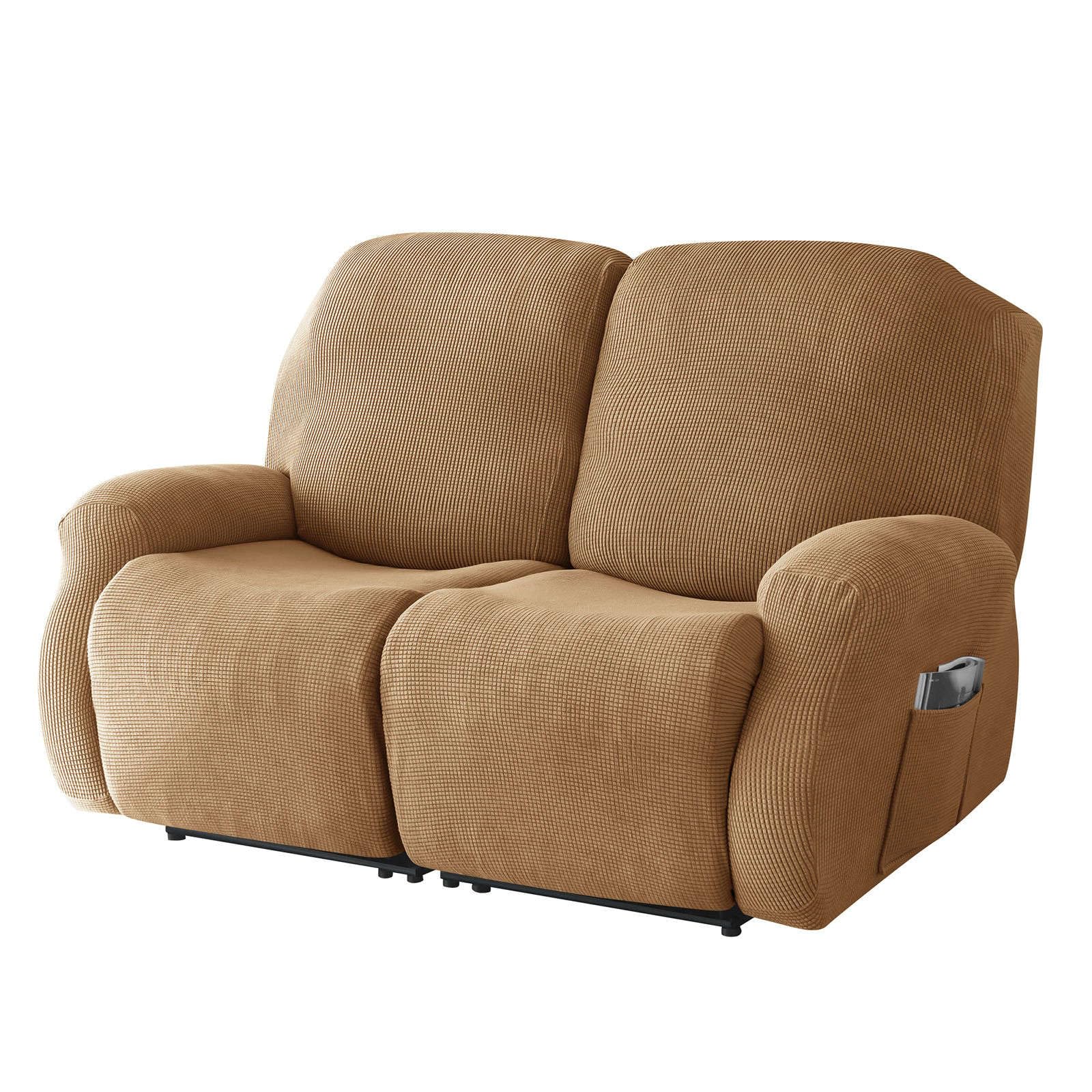 WJHDWYD Elastic 4-Piece Relax Reclining Armchair Cover for 1 Seater, Soft Jacquard Fabric Electric Reclining Relax Armchair Cover with Pockets Armchair Cover for Pets Children(Cachi,2 posti)