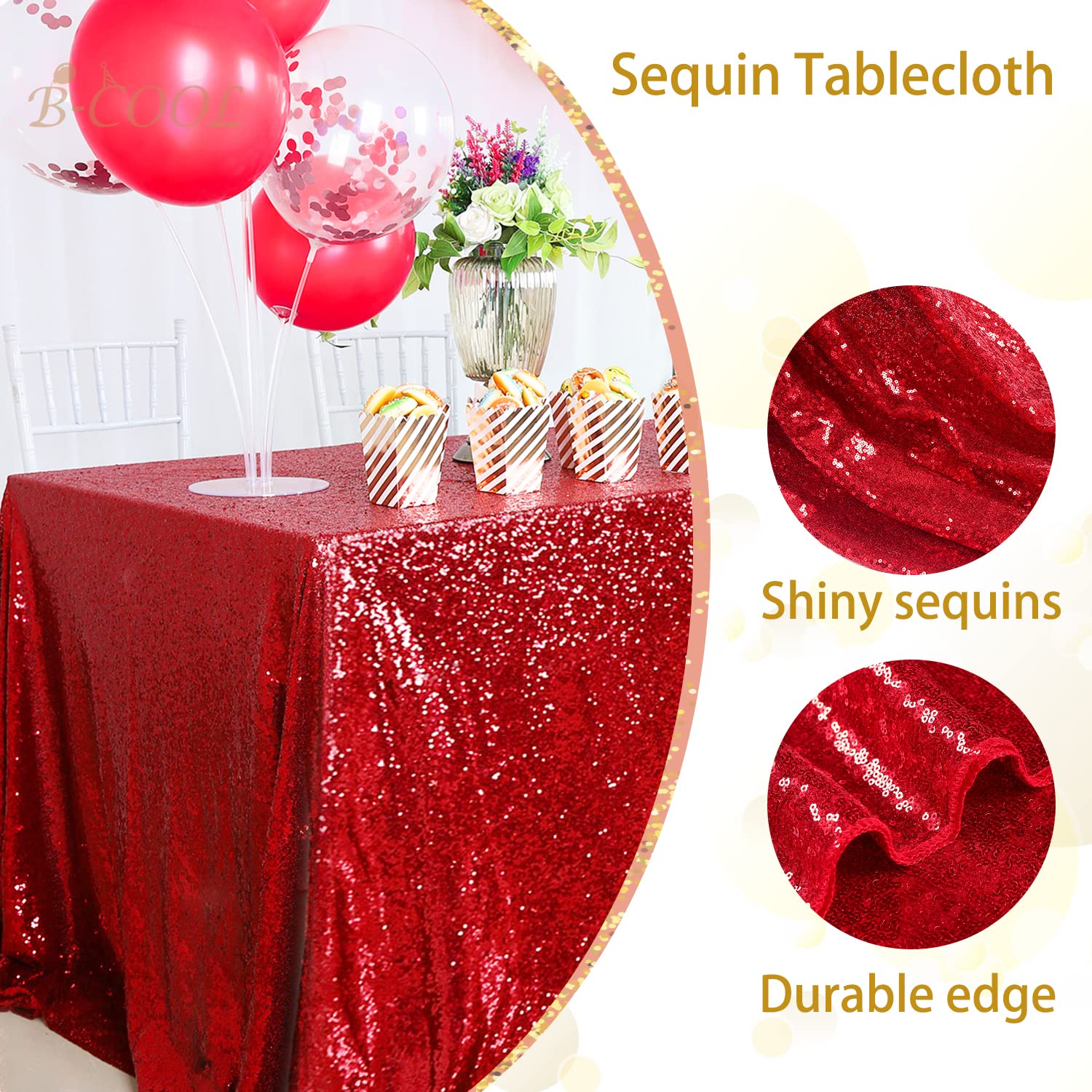 B-Cool 50 "80" Rectangular Fucsia Lentejuelas Mantel para Boda/Partido/Banquete