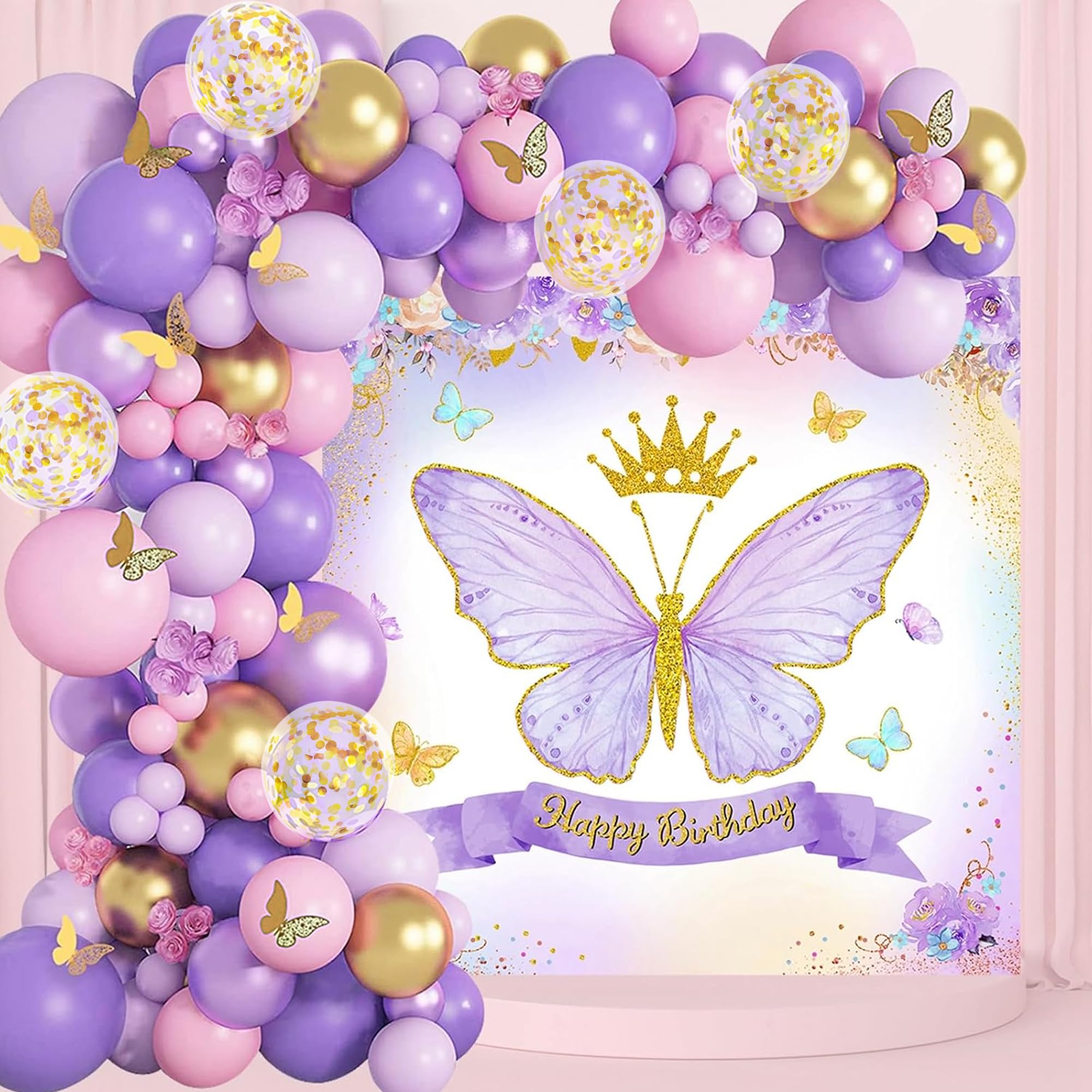SpecialYou.in Rubber Butterfly Theme Birthday Party Decorations-70Pcs, Butterfly Poster, Pastel Balloons For Decoration, Happy Birthday Decoration Kit For Girls, Balloons For Decor Items 4
