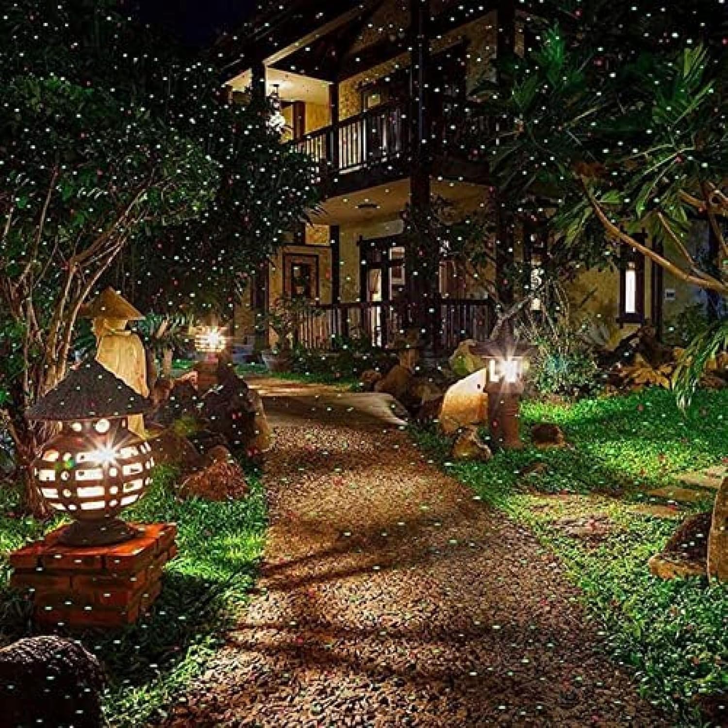 GuyAna Proiettore Natalizio Stellato, luci da Giardino, Esterno Rosso Verde Blu Tre Colori Movimento lucciola Luce di proiezione con Telecomando per Feste di Natale, Matrimoni, Blu+Verde+Rosso, 1 p