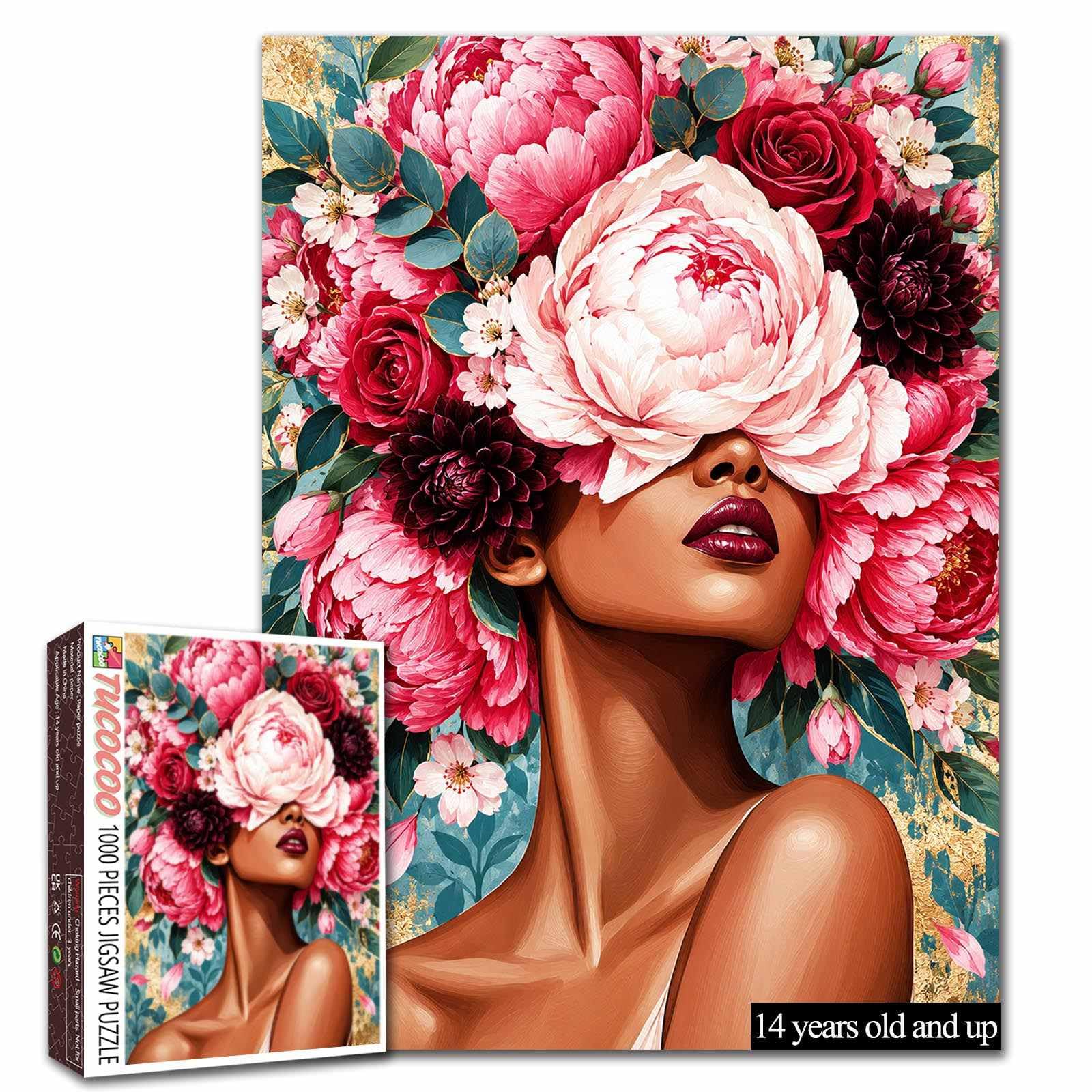 Floral Woman Jigsaw Puzzle Flower Portrait Puzzle Peony and Rose Puzzle