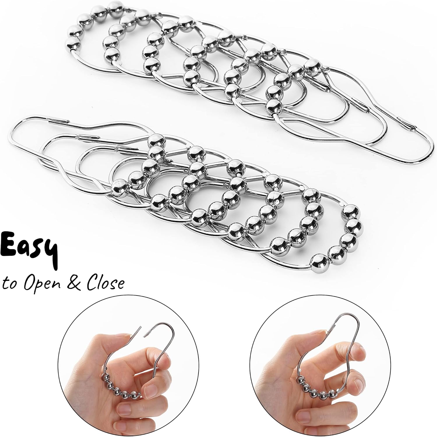 Slick- Shower Curtain Rings, 12 Pack, Silver Shower Curtain Hooks, Metal Shower Hooks, Shower Curtain Rings Rust Proof, Shower Curtain Hooks, Shower Rings for Curtain, Shower Hooks for Shower Curtain : Home & Kitchen