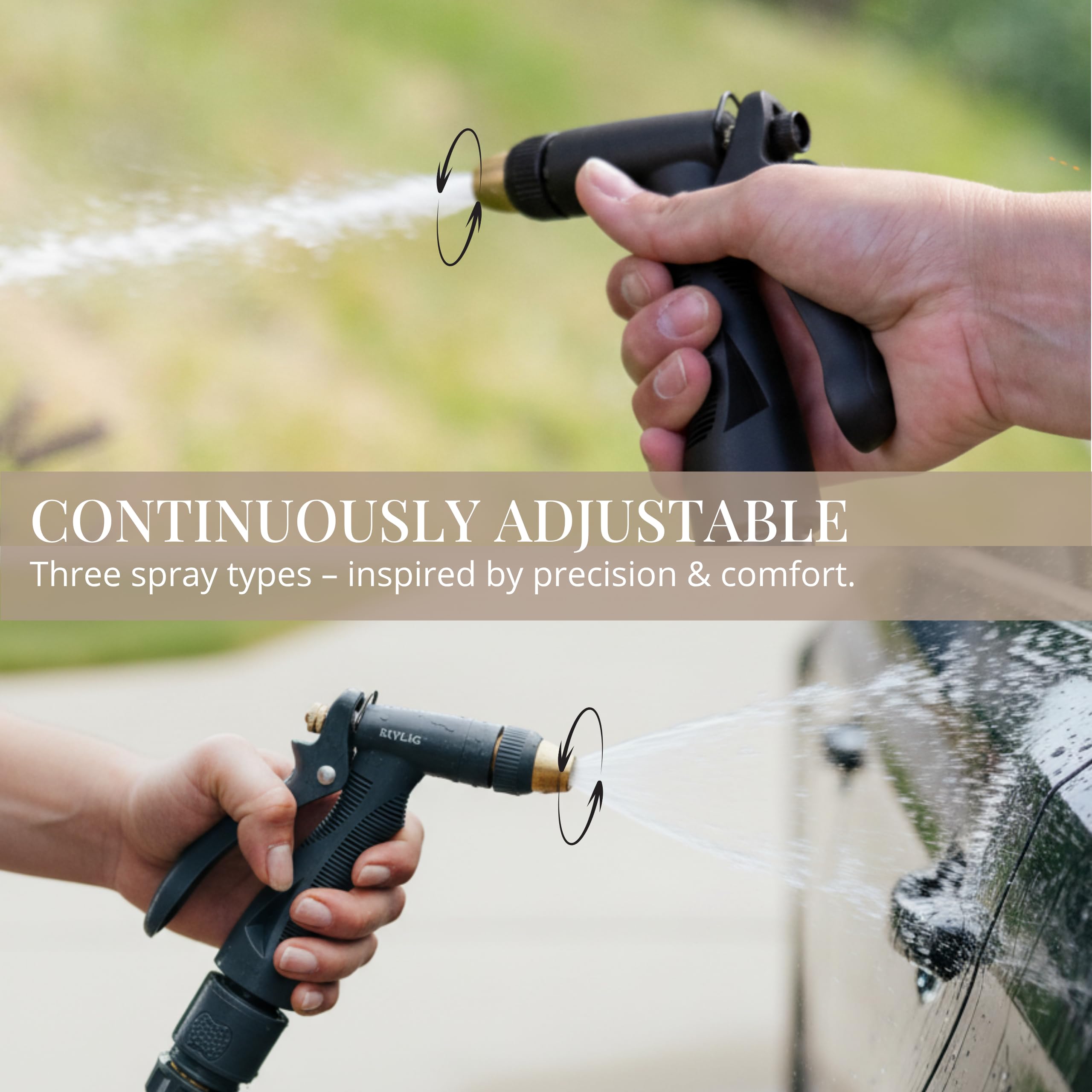 LIVLIG Kit Arrosage Complet 20m Beige – Tuyau d'Arrosage 20m 1/2 Pouce + Pistolet d'Arrosage & Accessoires (Raccord Robinet 3/4", Raccord Rapide, Arrêt d'Eau 1/2") – Made in Europe