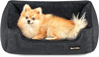 Feandrea Hundebett, Hundekissen in Leinenoptik, Hundekorb, erhöhte Ränder, rutschfeste Unterseite, Bezug abnehmbar waschbar, M, für kleine Hunde, 70 x 55 x 21 cm, dunkelgrau PGW010G01 product image