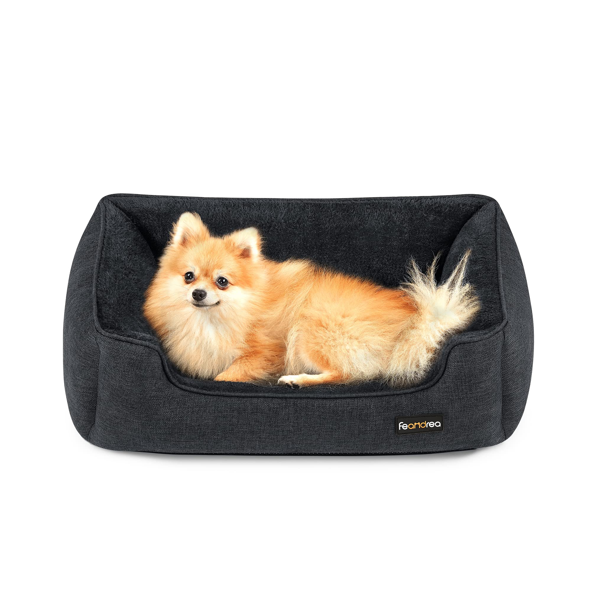 Feandrea Cuccia per Cani, Lettino per Animali in Simil Lino, Bordi Rialzati, Fondo Antiscivolo, Copertura Sfoderabile per Lavaggio, Taglia M per Cane Piccolo, 70 x 55 x 21 cm, Grigio Scuro PGW010G01