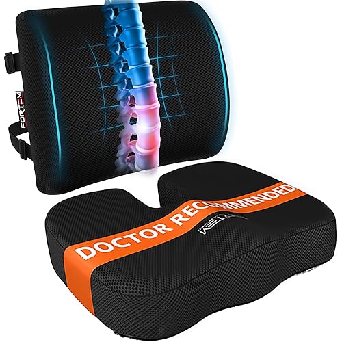 FORTEM Seat Cushion, Office Chair Cushion, Lumbar Support Pillow for Office Chair, Memory Foam Sciatica Coccyx Tailbone Pressure Pain Relief, Car Sitting Pad, Washable Non Slip
