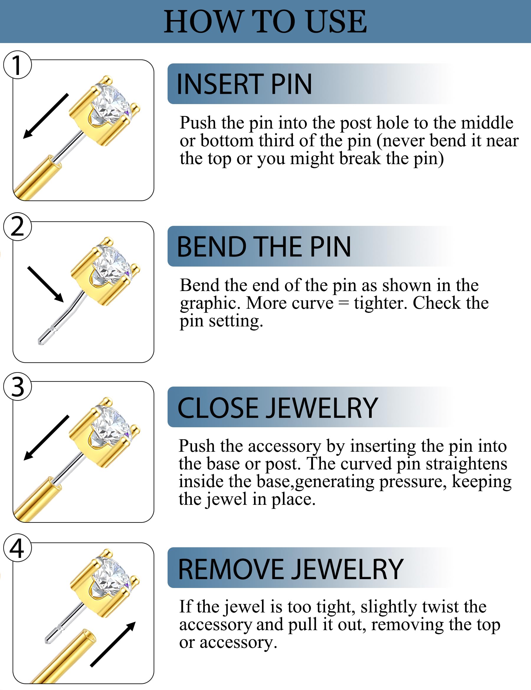 TTDGYYXW 5 Paar Ohrringe mit Flacher Rückseite, goldfarben, fadenlos, Tragus-Knorpel, für Damen und Herren, 925er-Sterlingsilber, 14-karätiges Gold, hypoallergenes Ohrring-Set für mehrere Piercings,