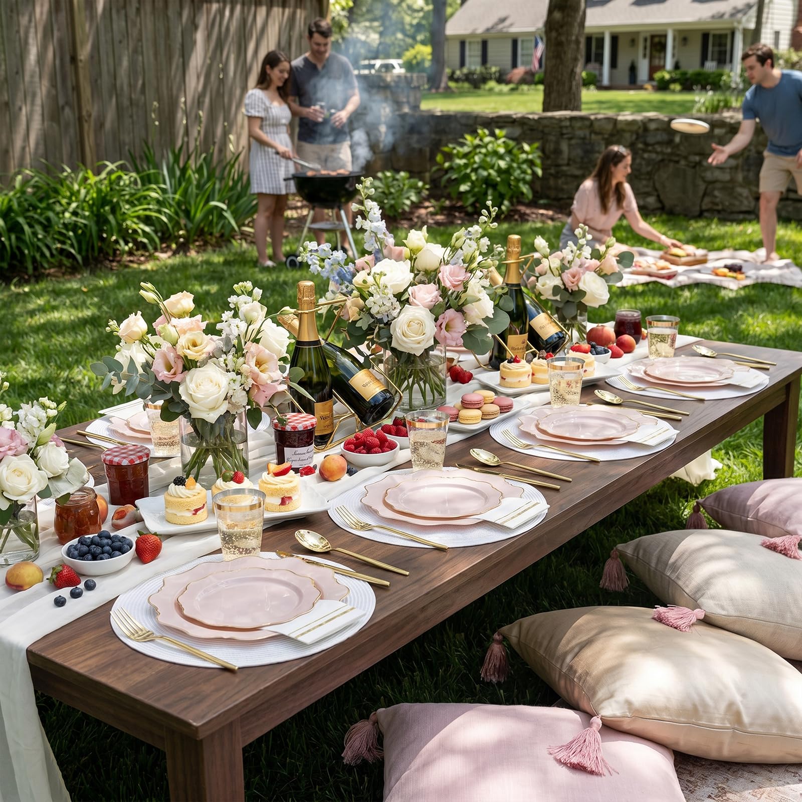 Pink & Gold Disposable Plates - Party Dinnerware -11