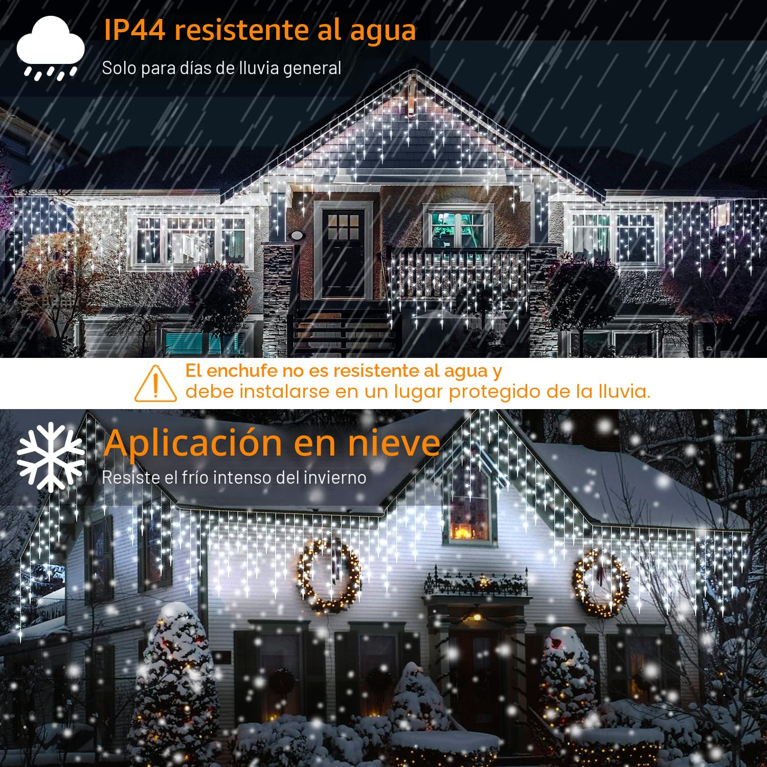 Cortina Luces Navidad Exterior, 10M 360 LED 8 Modos Guirnaldas Luminosas de Exterior, Cadena de Luces de Jardín Impermeable para Decoración de Interiores y Exteriores para Navidad, Blanco Frío