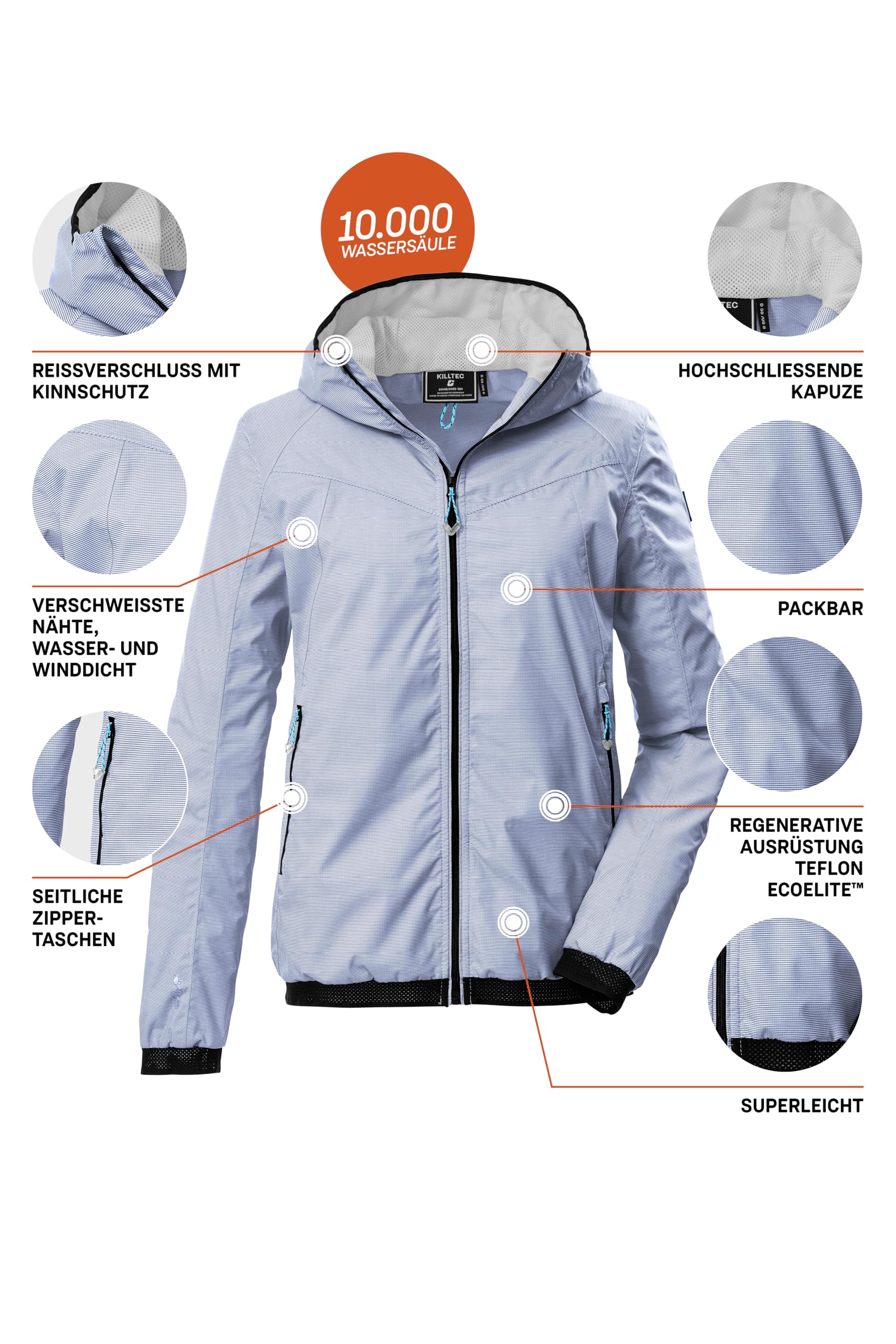 Killtec Damen Kos 22 Wmn Jckt Funktionsjacke/Regenjacke wasserdicht mit Kapuze, packbar