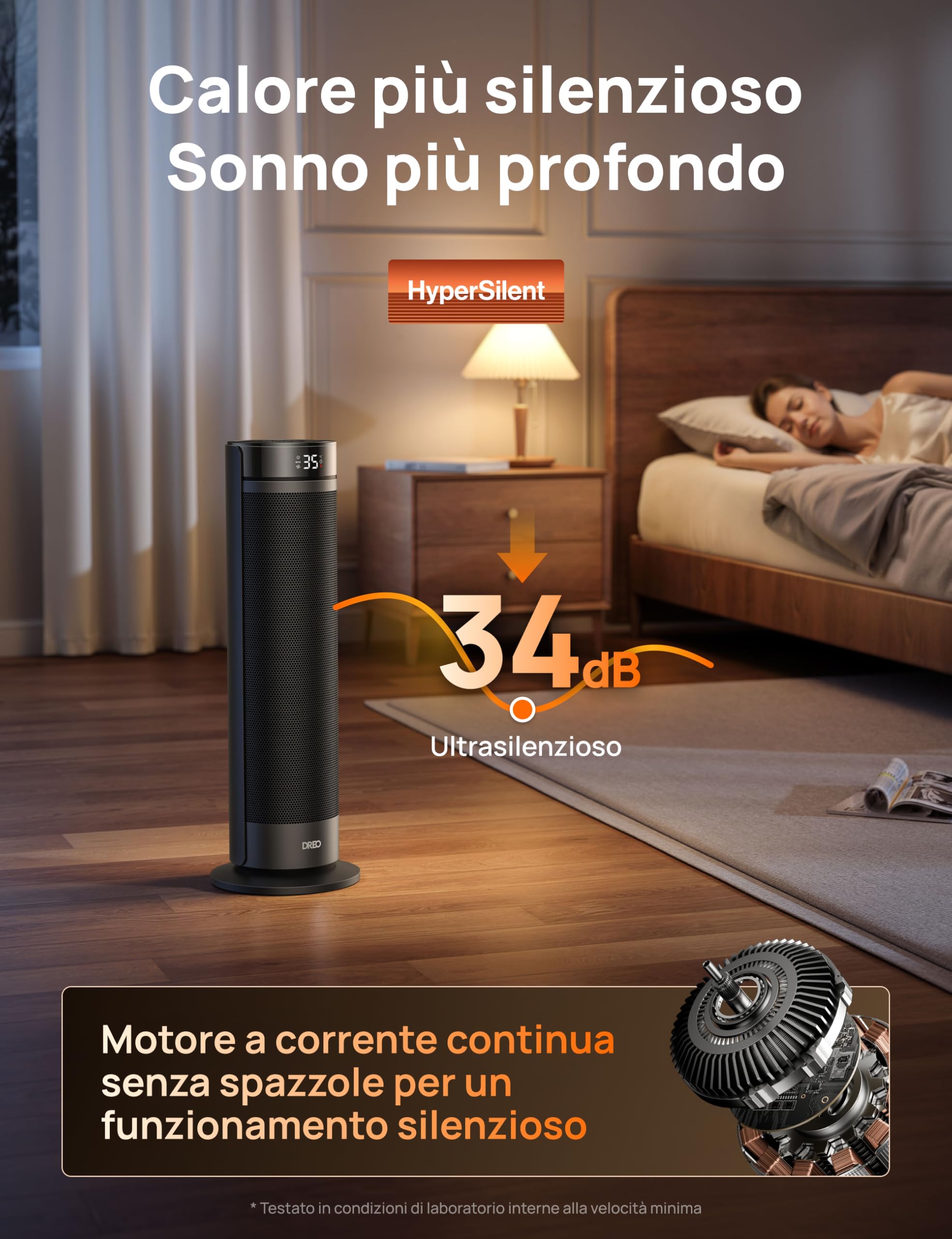 DREO Stufa a Torre 23 Pollici 2000W Silenziosa, Riscaldatore Portatile con Telecomando, Oscillazione 70°, Timer 12H, 5 Modalità, Termoventilatore in Ceramica PTC con Termostato per Casa e Ufficio