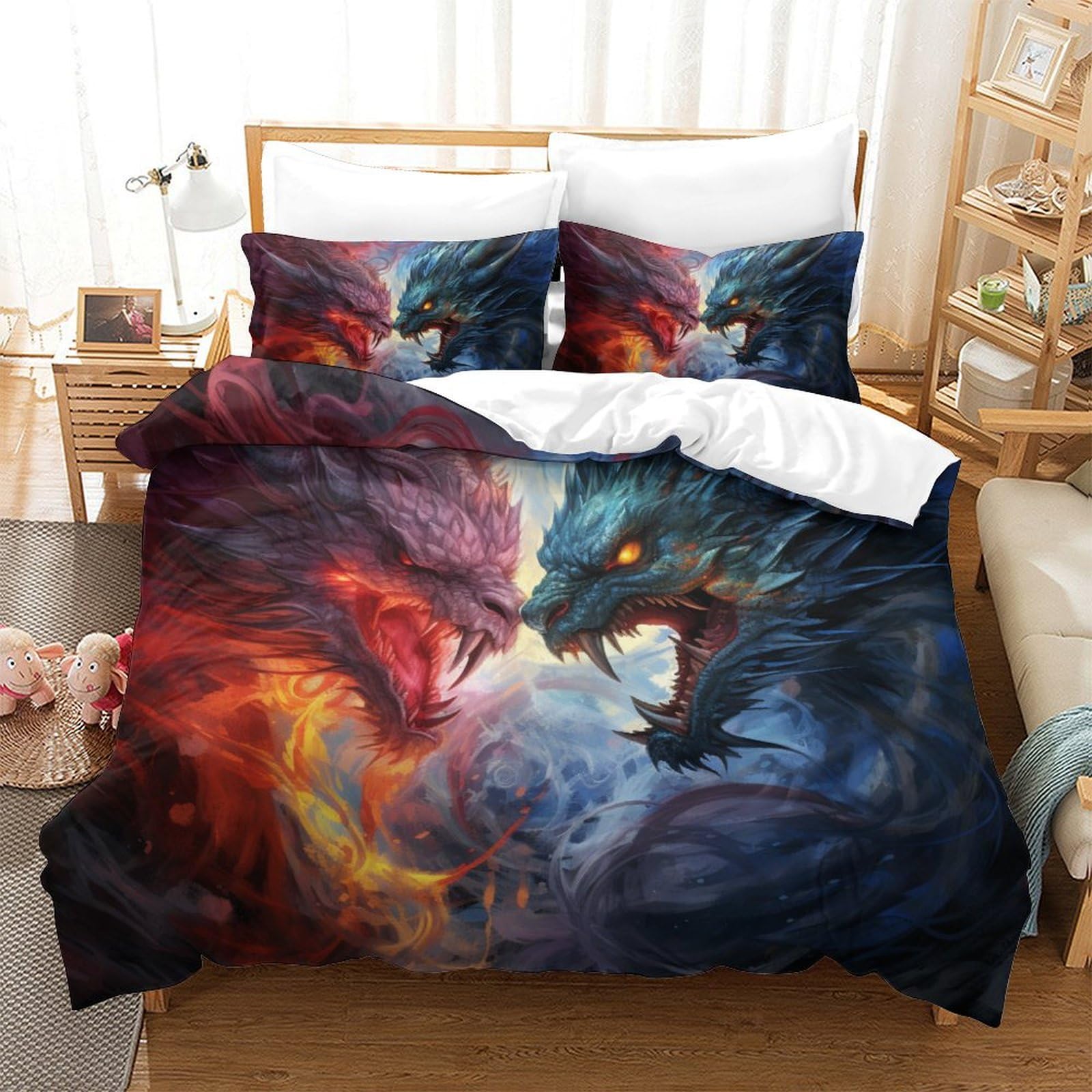 Parure de couette dragon imprimé 3D microfibres super king 260x220 literie enfant et ado