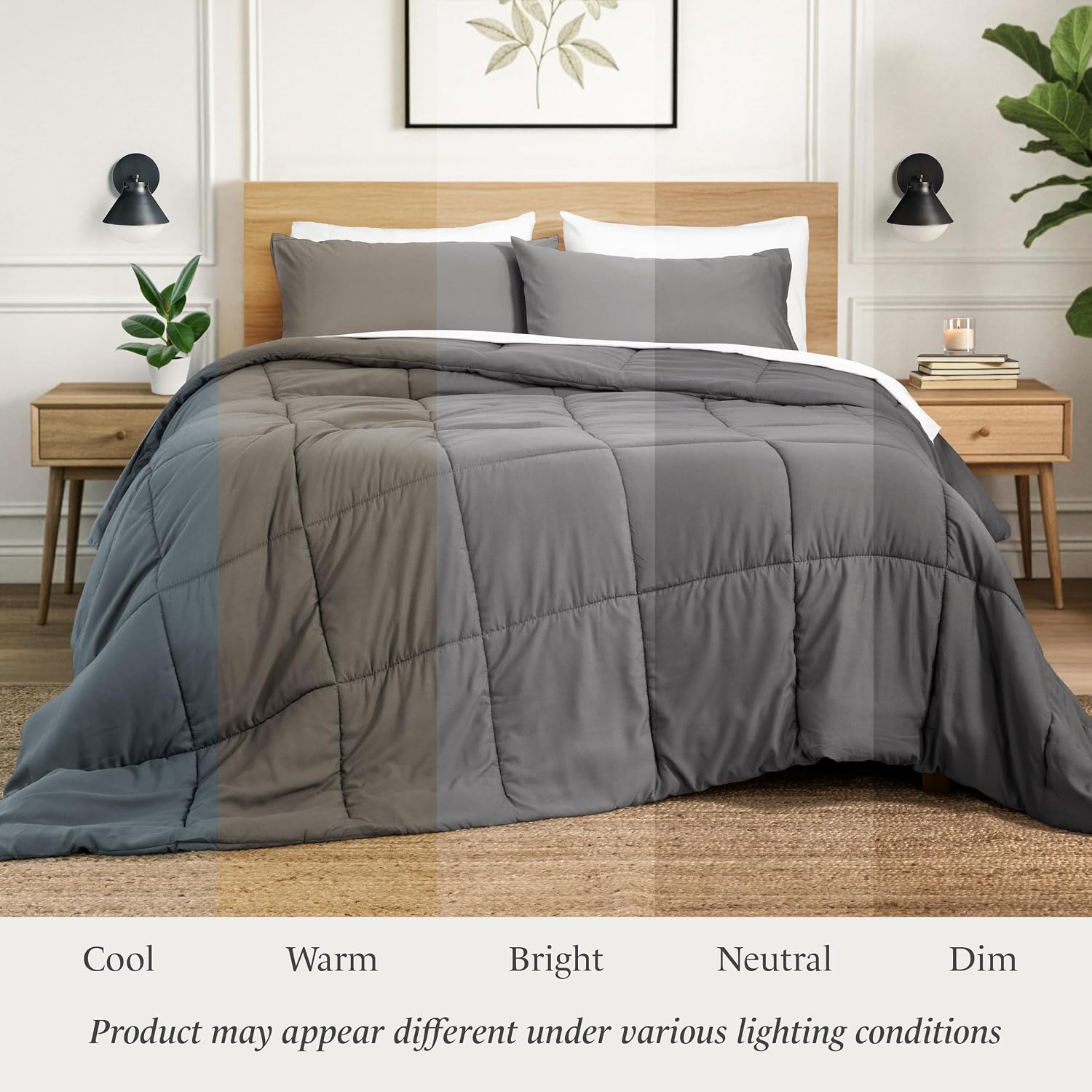 Ivy Union Queen Comforter Set - Comfy, Breathable, All Season - Down Alternative Comforter & Shams - Ultra-Soft, Fluffy, Lightweight - Box Stitch Quilting for Durability (Queen, Grey)