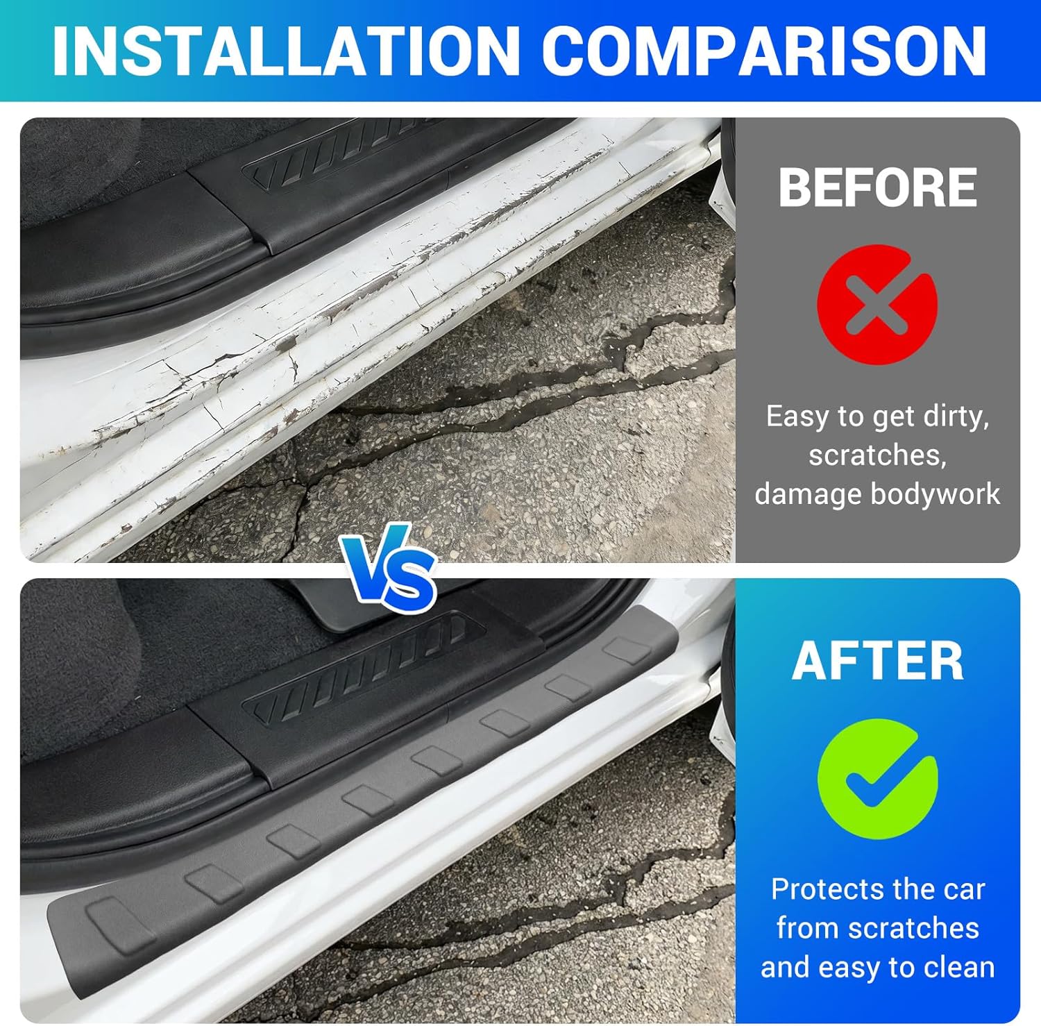 Door Sill Guard Fits for 2019-2026 Chevy Silverado GMC Sierra 1500 Door Entry Protector Double Cab Door Sill Cover Compatible with Silverado Sierra 1500 Accessories Anti-Slip Front & Rear