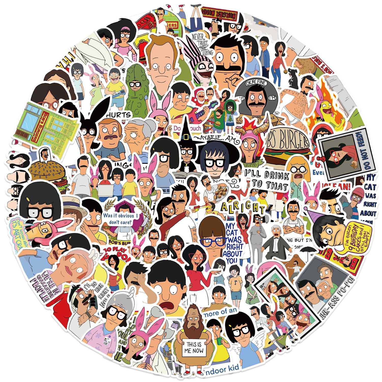 Bob’s Burgers naklejki na laptopa, 100 sztuk, winylowe, zestaw naklejek na samochód, bagaż, deskorolkę, motocykl, dla młodzieży i dorosłych
