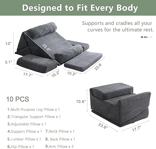 Miniatura 3 de HIGOGOGO Juego de 10 almohadas ortopédicas de cuña para cama, posicionadores corporales de espuma suave ajustables para recuperación después de la