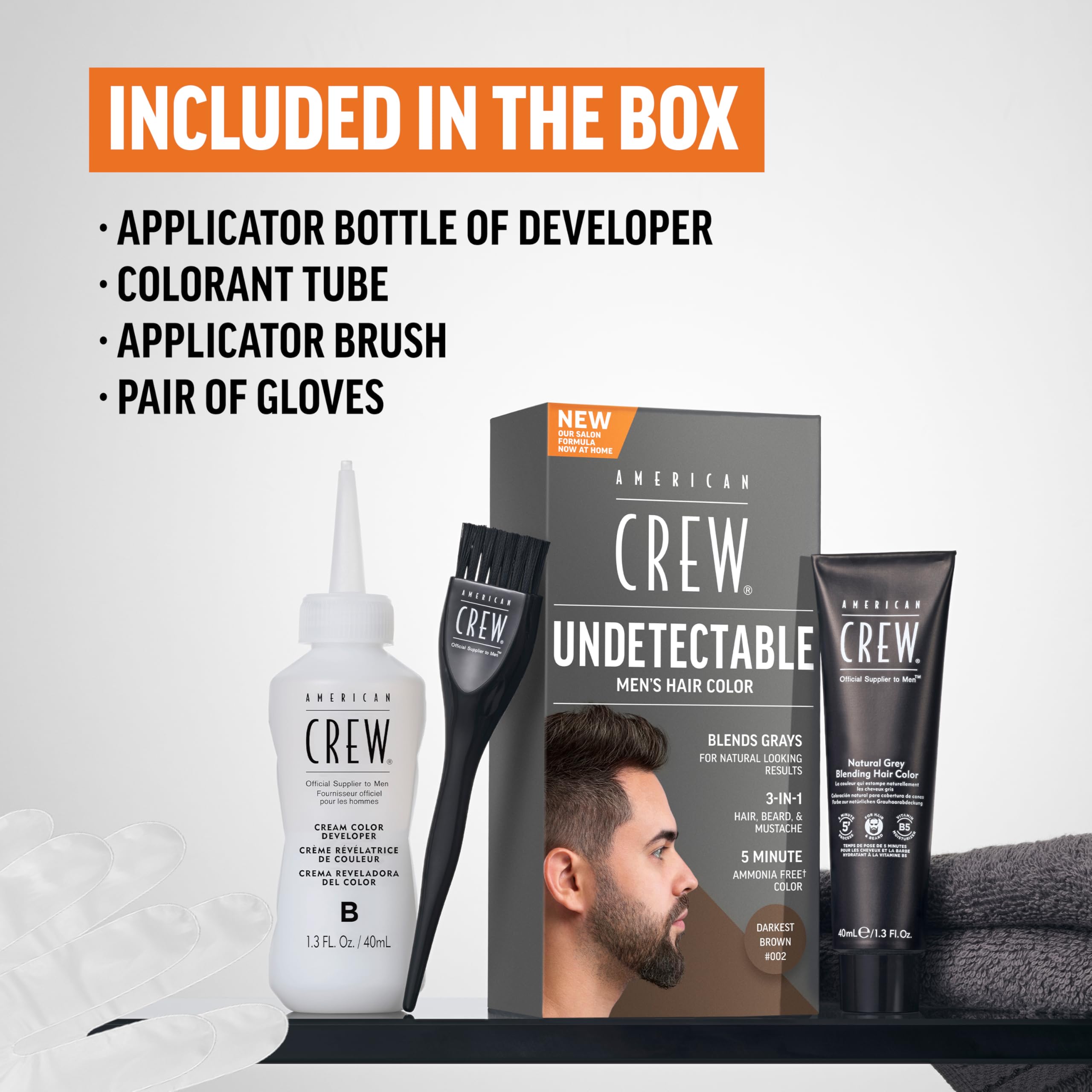 American Crew Undetectable Men's Hair Color |Medium Brown Demi-Permanent Hair Dye | Natural-Looking Gray Coverage for Men, 004 Medium Brown, 1 pack