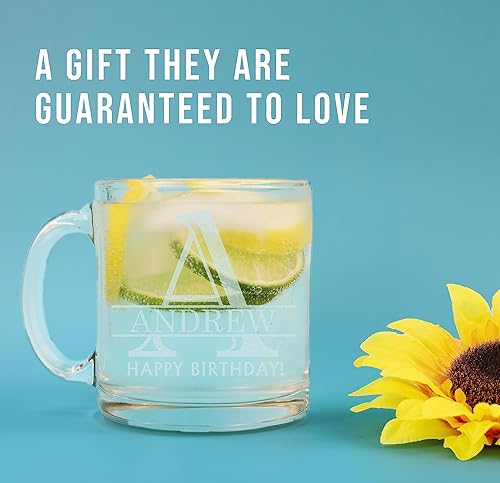 Miniatura 2 de Taza de café de vidrio con monograma grabado personalizado de 12 onzas, Halpert, regalos personalizados para ella y él, taza con monograma única con