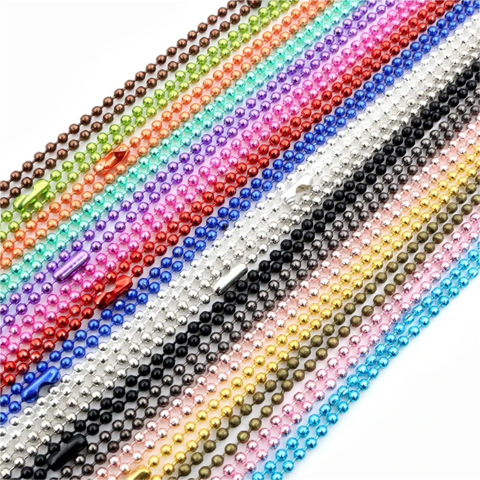 Brelok z łańcuszkiem kulkowym, 50 szt., długość 65 cm, pozłacane złącze koralikowe do podstawy zawieszkami(Gold,2.0mm)