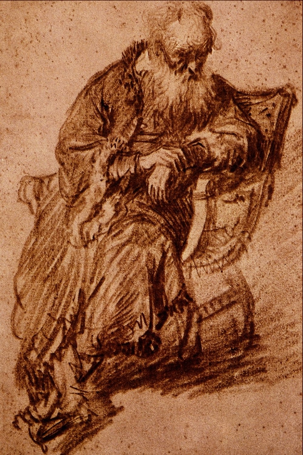 Cuadro Rembrandt Old Man Seated in an Armchair impreso en papel mate con marco marrón