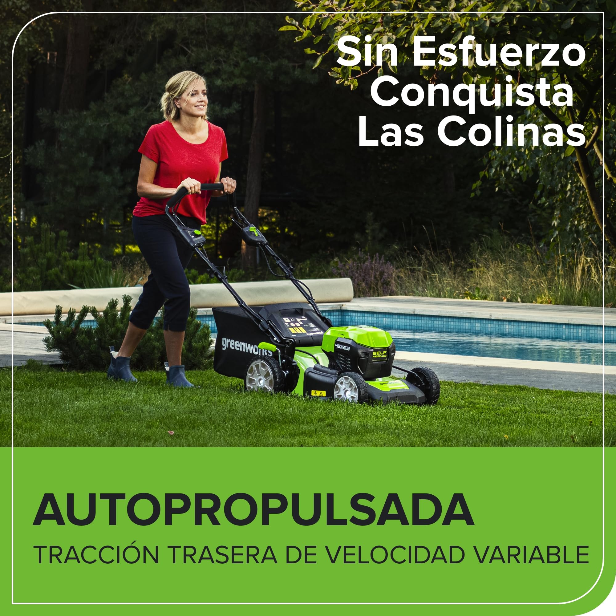 Greenworks 48V (24V x 2) Cortacésped de Batería Autopropulsada para Céspedes Grandes Hasta 480 m², Ancho de Corte 46 cm, Bolsa de 55L MÁS Dos Baterías 24V de 4Ah y Cargador Doble,GD24X2LM46SPK4X