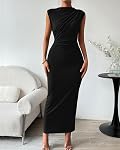 BTFBM Women's Ruched Bodycon Dress Summer Casual Sleeveless Back Slit Elegant Club Evening Party Cocktail Maxi Dresses