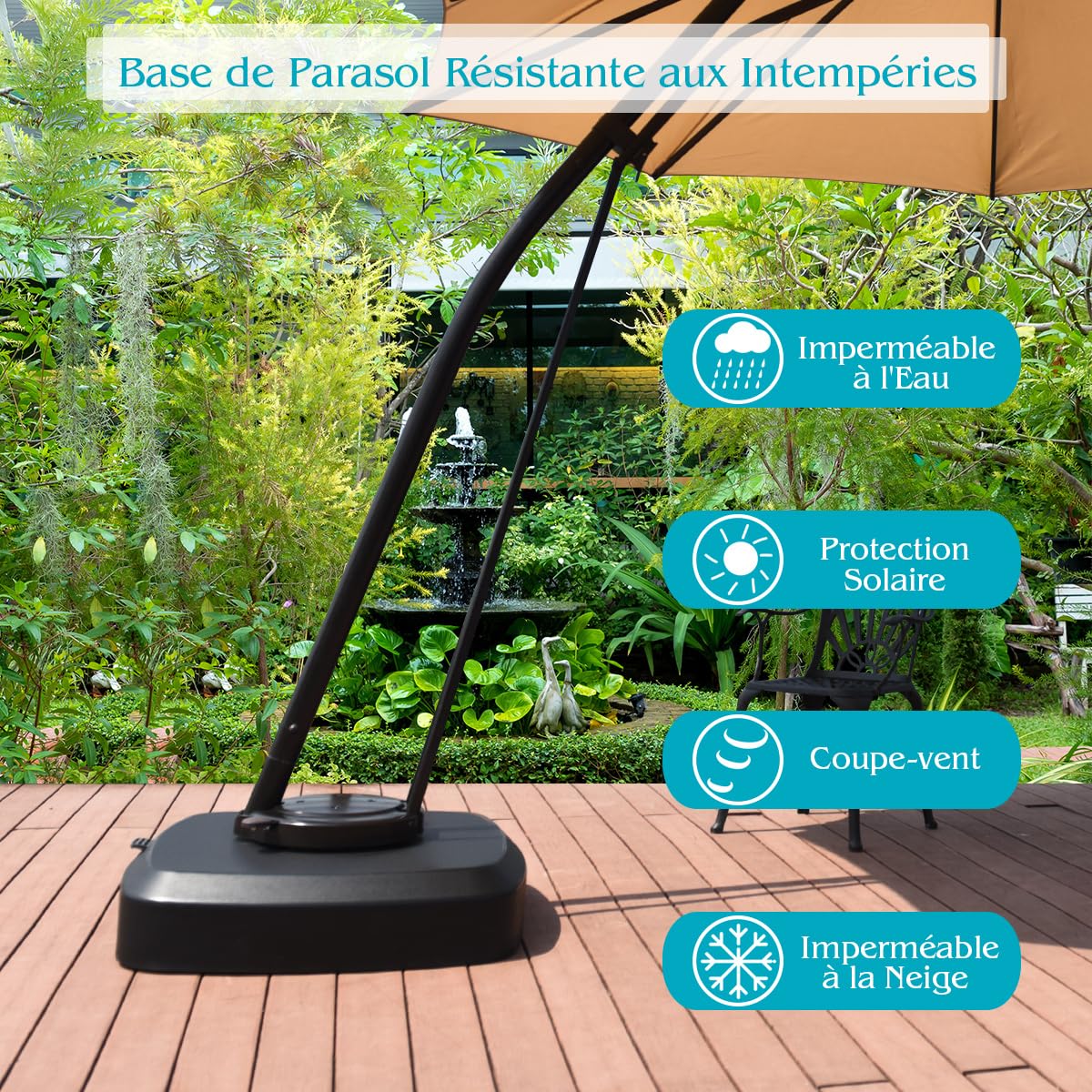 Tangkula Pied De Parasol Déporté Avec Roues, Jusqu'à 150 Kg, Poids