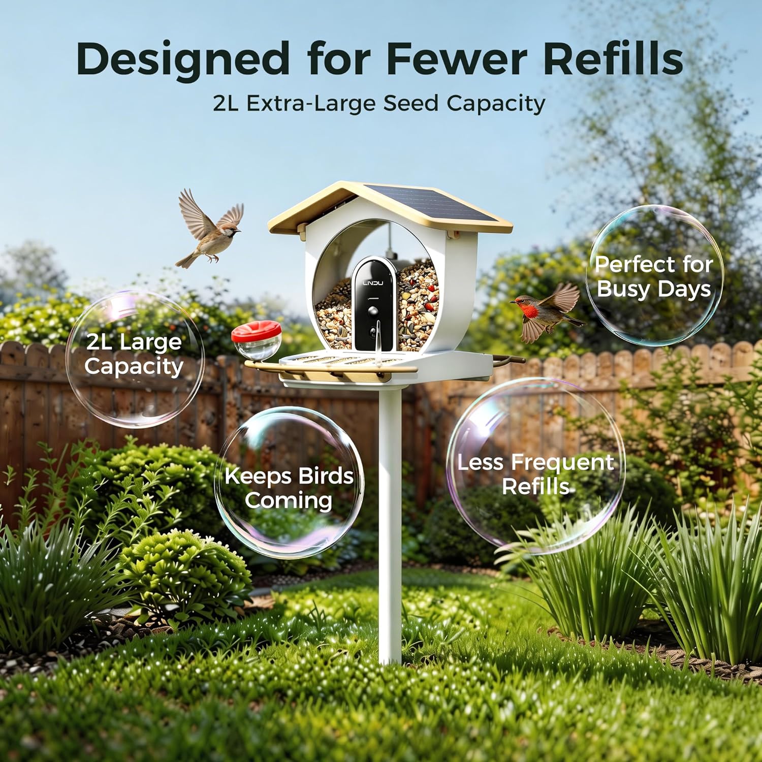 Smart Bird Feeder AI Camera with Solar Panel, Free Cloud Storage, Dual Cameras, WiFi 6, Live Stream, Bird Species Identification, Bird Notification