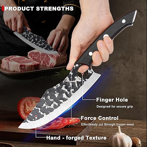 Miniatura 4 de Cuchillo de chef con funda, cuchillo de cocina mejorado con diseño de ranura para dedos, cuchillo japonés para cocinar, picar. Cuchillo afilado para