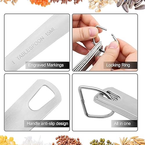 Miniatura 9 de Juego de tazas y cucharas medidoras, de acero inoxidable, juego completo de 19 cucharas medidoras profesionales, ingredientes líquidos o secos,