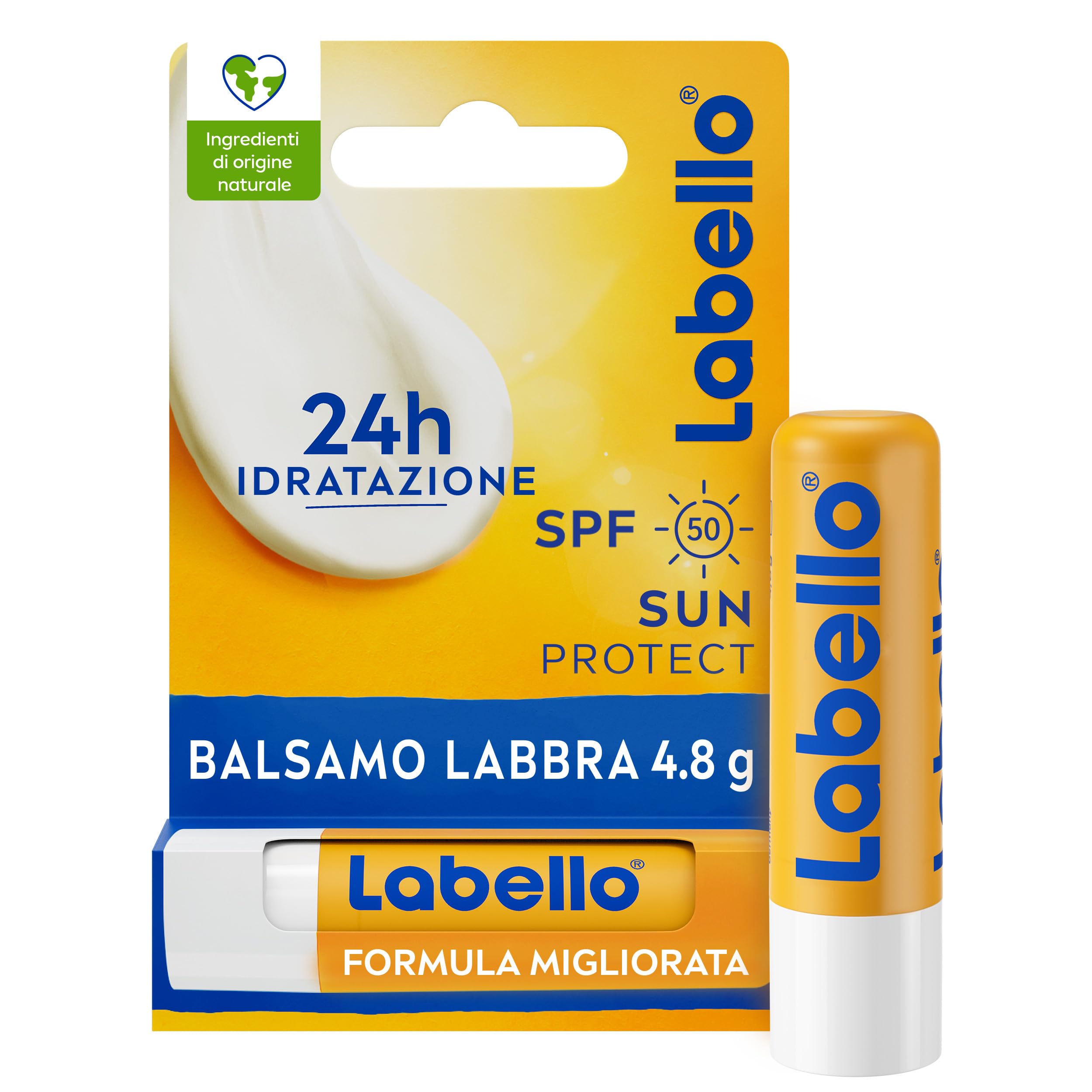 Labello Sun Protect Burrocacao labbra SPF50 4.8 g, Balsamo labbra con filtri UVA/UVB, cera d'api e oli naturali, Burrocacao protezione solare 50 idratante per 24 ore