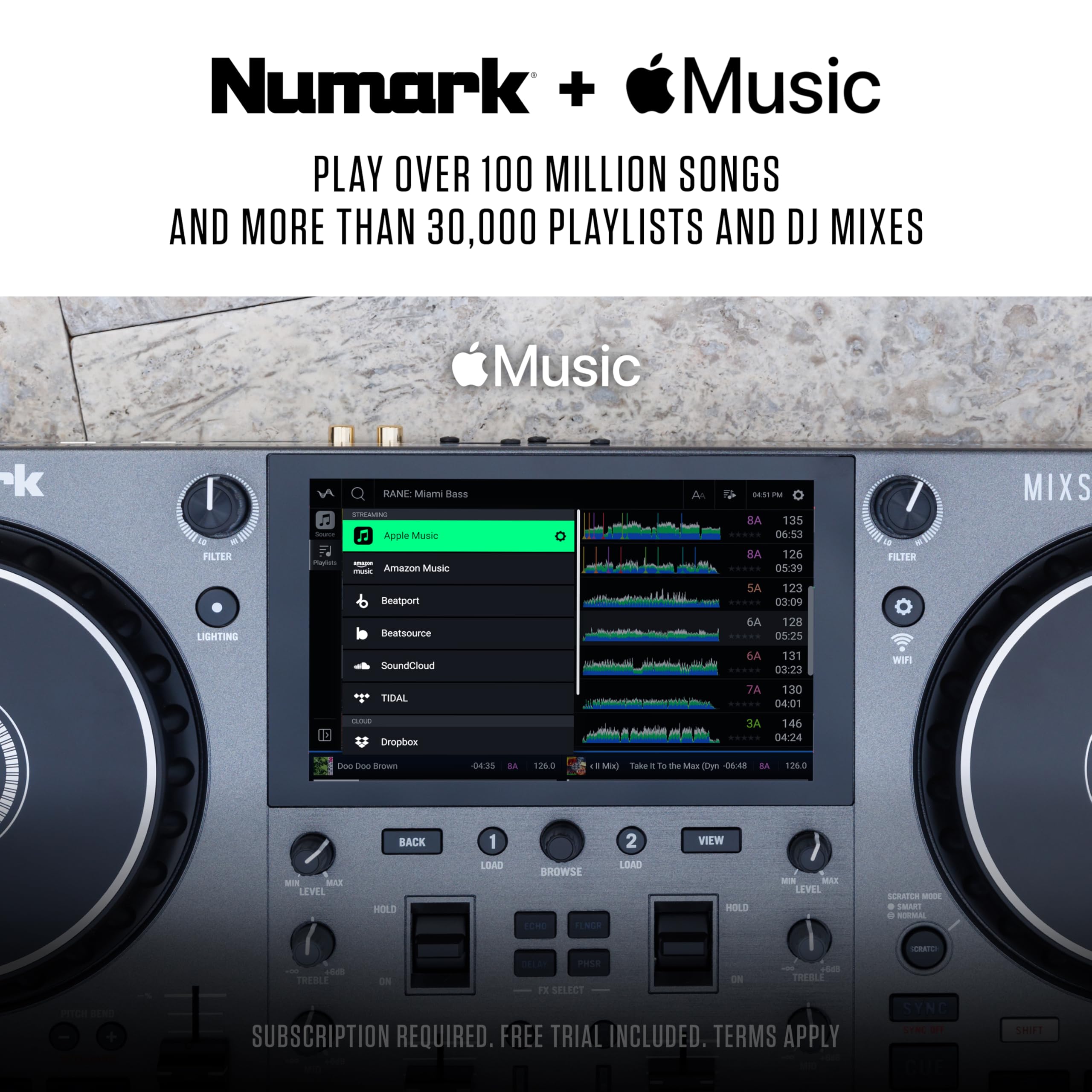 Numark Mixstream Pro Go Controller DJ z mixerem, separacją stem, głośnikami, Wi-Fi, ekranem dotykowym, kompatybilny z Serato DJ
