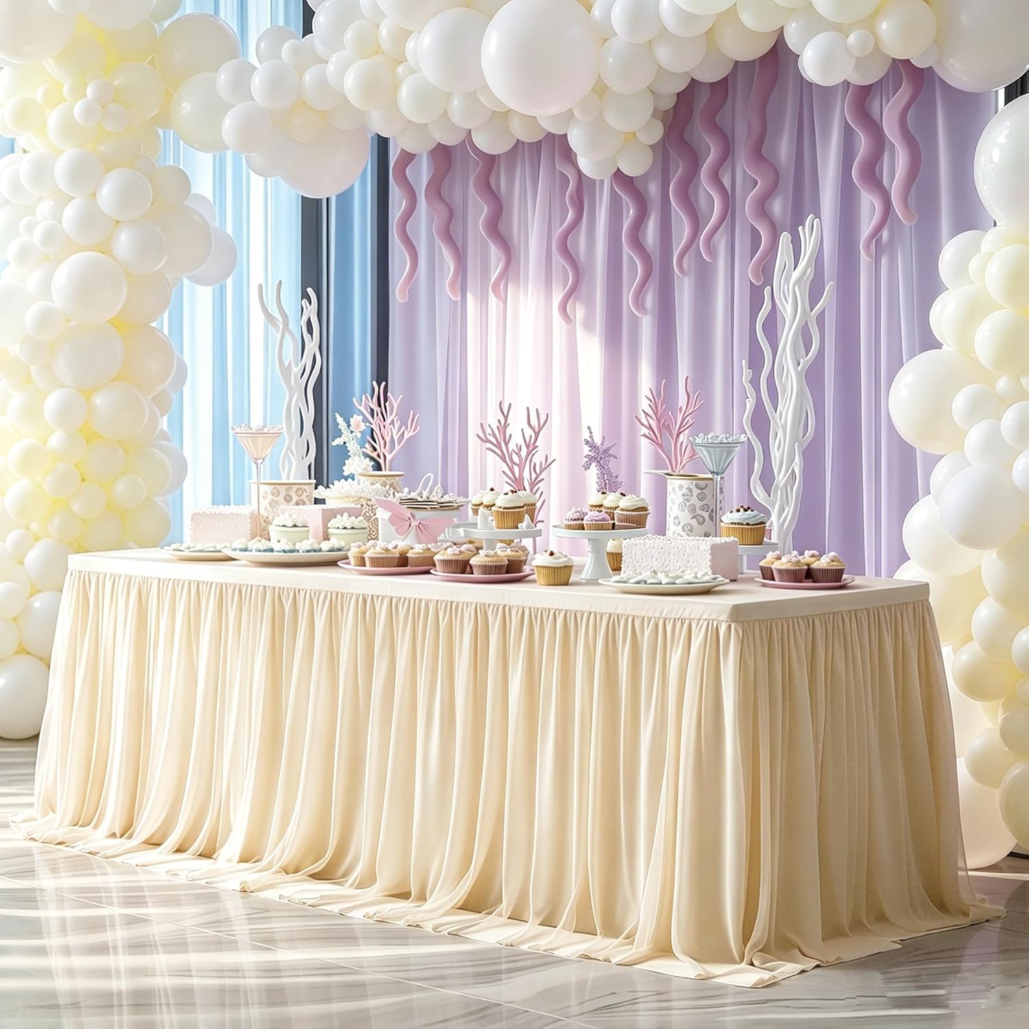 Champagne Tablecloth for 6 Foot Rectangle Tables with Tulle Table Skirt, Party Table Cloths Ruffle Tutu Table Skirt Stretch Fitted Table Covers for Baby Shower Wedding Bridal Shower Birthday Reception