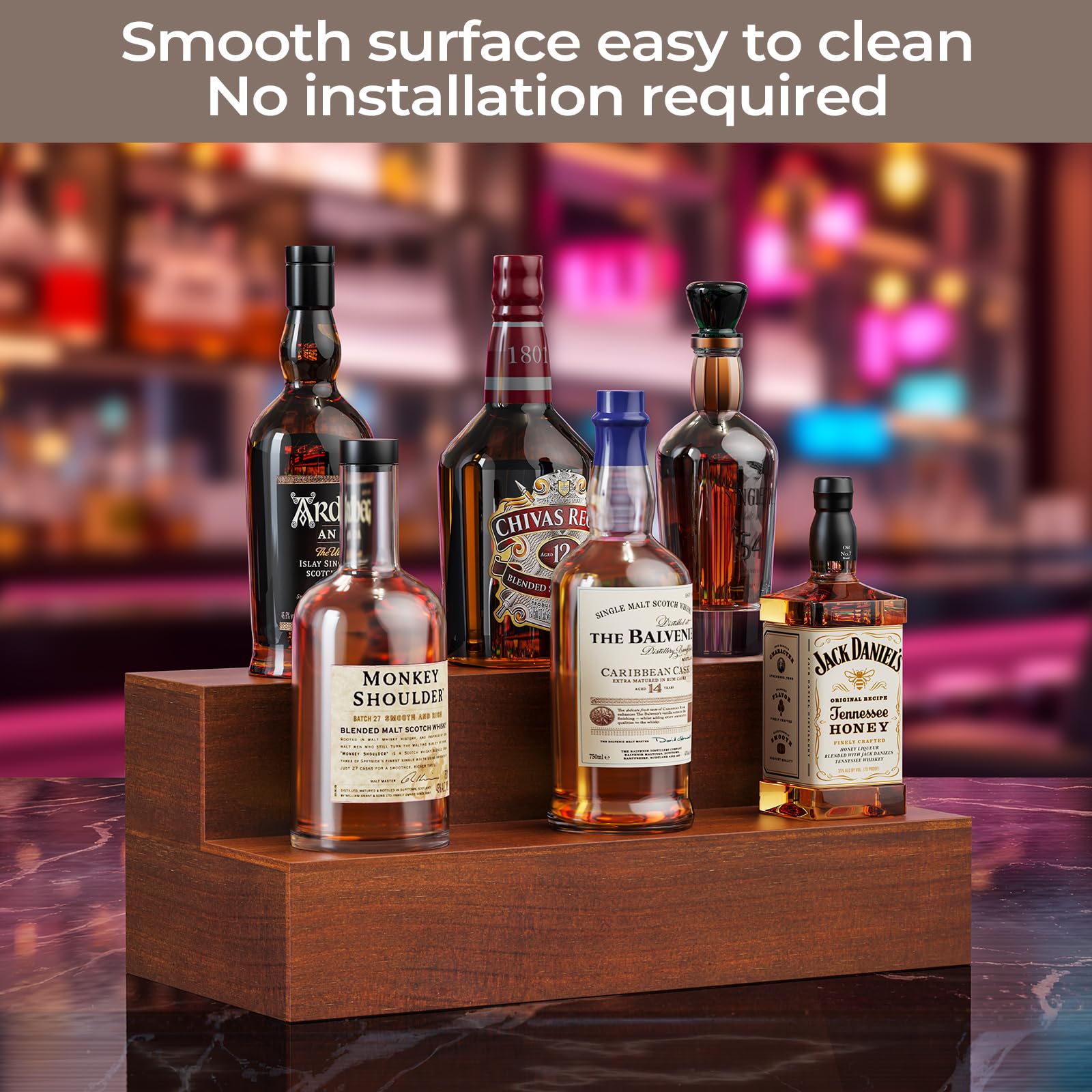 B4Life Espositore per bottiglie di alcol, in vero legno per liquori, liquori, scaffalatura per il bar di casa, scaffale per liquori, scaffalature per liquori, dispenser per bottiglie (marrone)