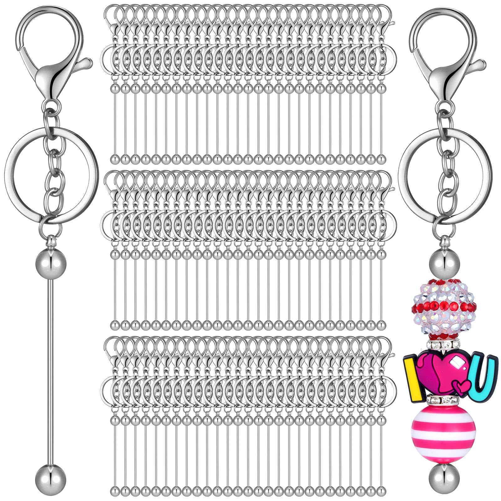 Equsion Perlen-Schlüsselanhänger, Rohlinge, abnehmbare Perlen, Metall, DIY-Schlüsselanhänger für Mädchen und Frauen, DIY, Basteln, Schlüsselanhänger, Zubehör, Anhänger, Projekte, Schmuck, Geschenke,