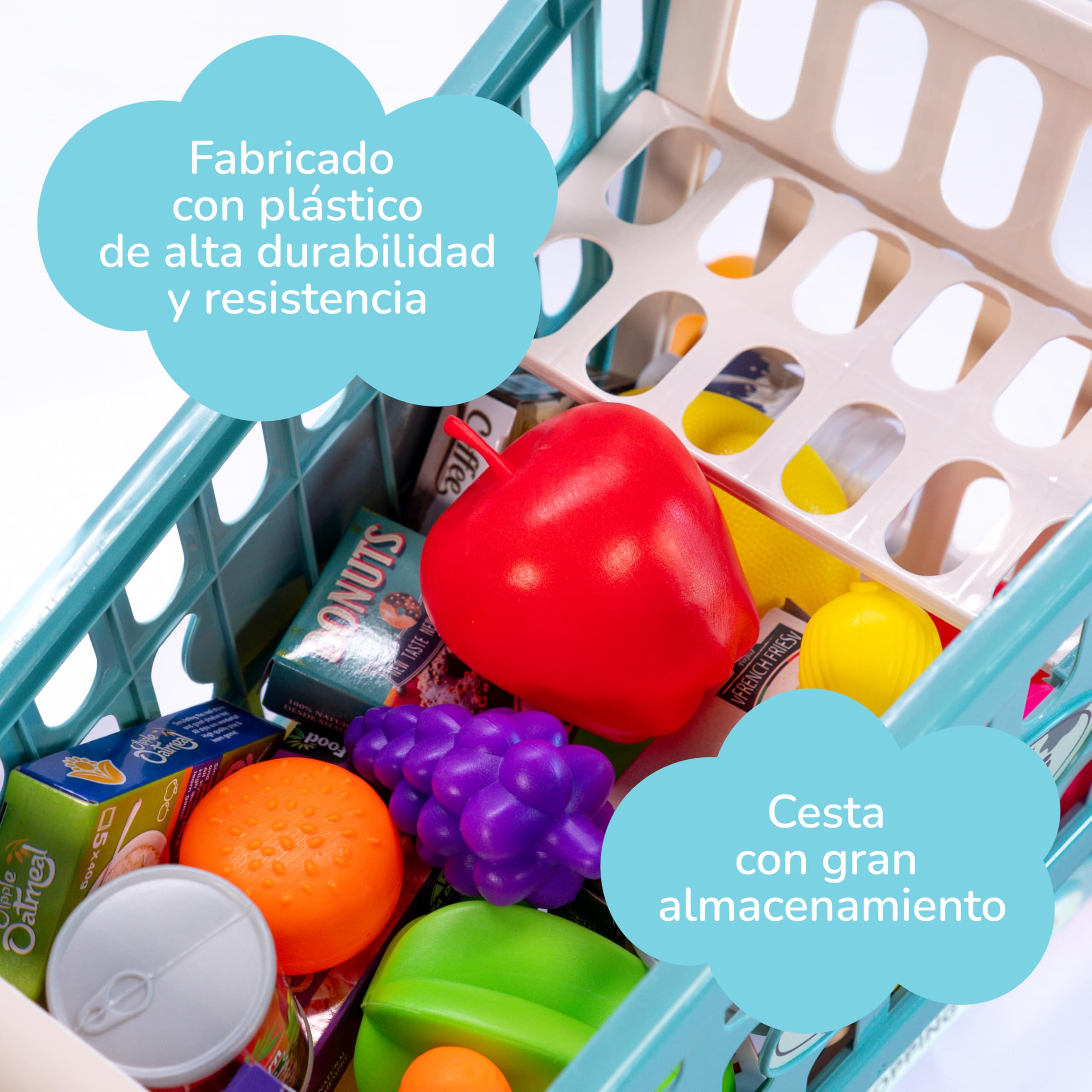 Carro de Compras de Juguete con Música - 28 Accesorios – Incluye Comida – Juguete Educativo para Niños y Niñas +3 Azul