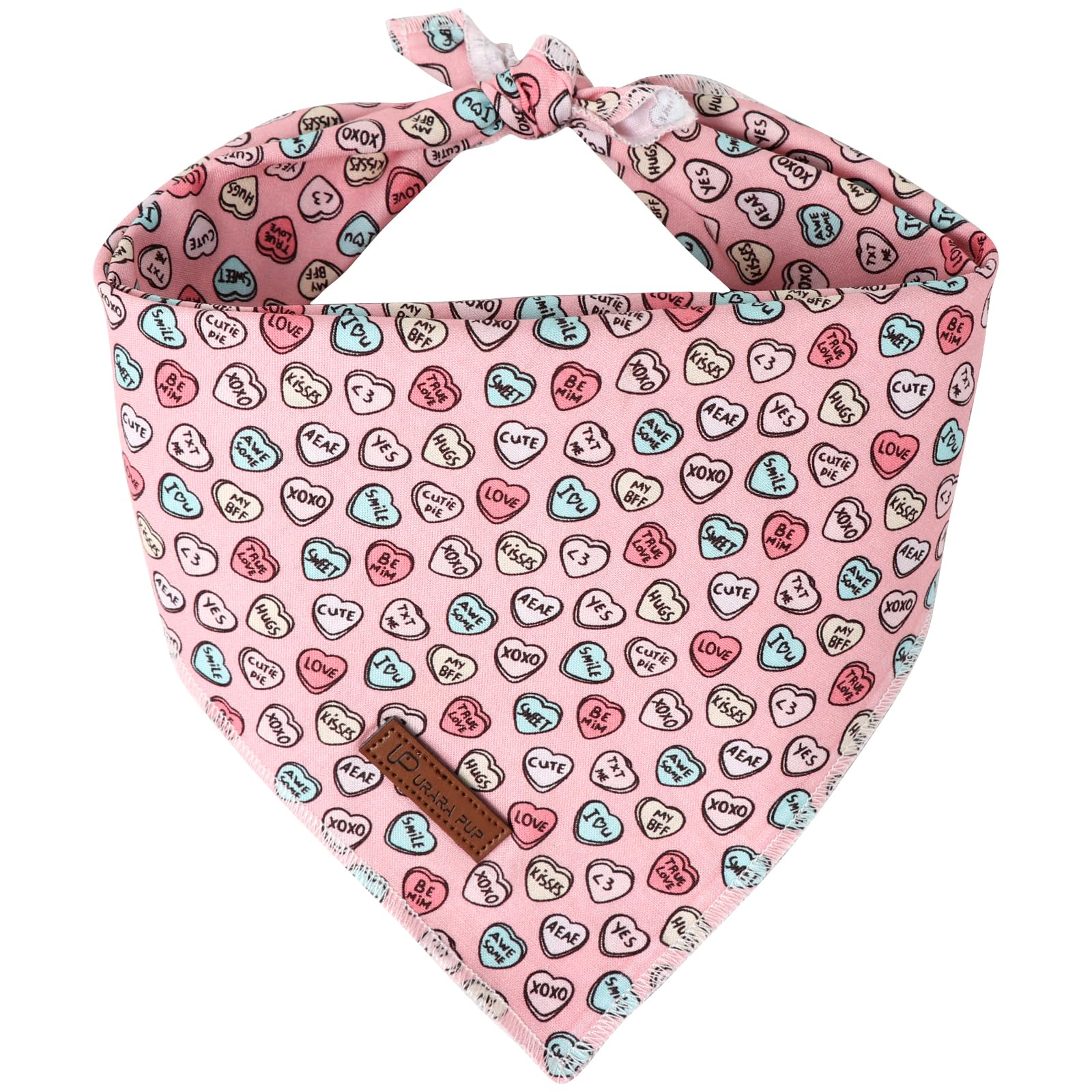 UP URARA PUP Valentine Dog Bandana - Pink Heart Triangle Bid Scarf for Small & Medium Dogs, Cotton Kerchief for Girls & Boys, Red & Adorable Puppy