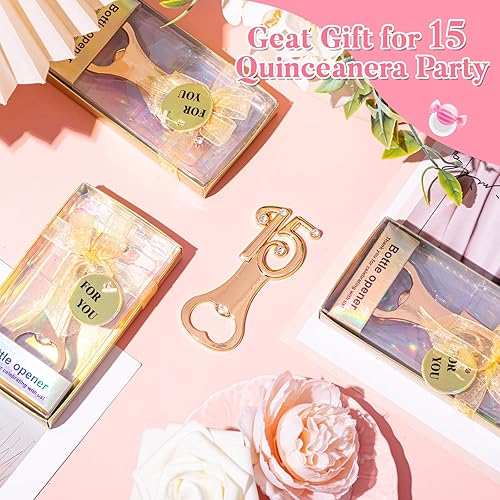 Miniatura 4 de Uiifan 50 abrebotellas para fiesta de cumpleaños de 15 años, regalos de boda de quinceañera, decoraciones o recuerdos con cajas de regalo, regalos