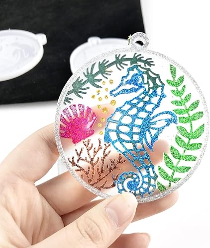 Miniatura 4 de Xidmold 7 moldes de resina de vida marina, moldes de resina para llavero de temática oceánica, moldes de silicona para colgantes, tortugas marinas,